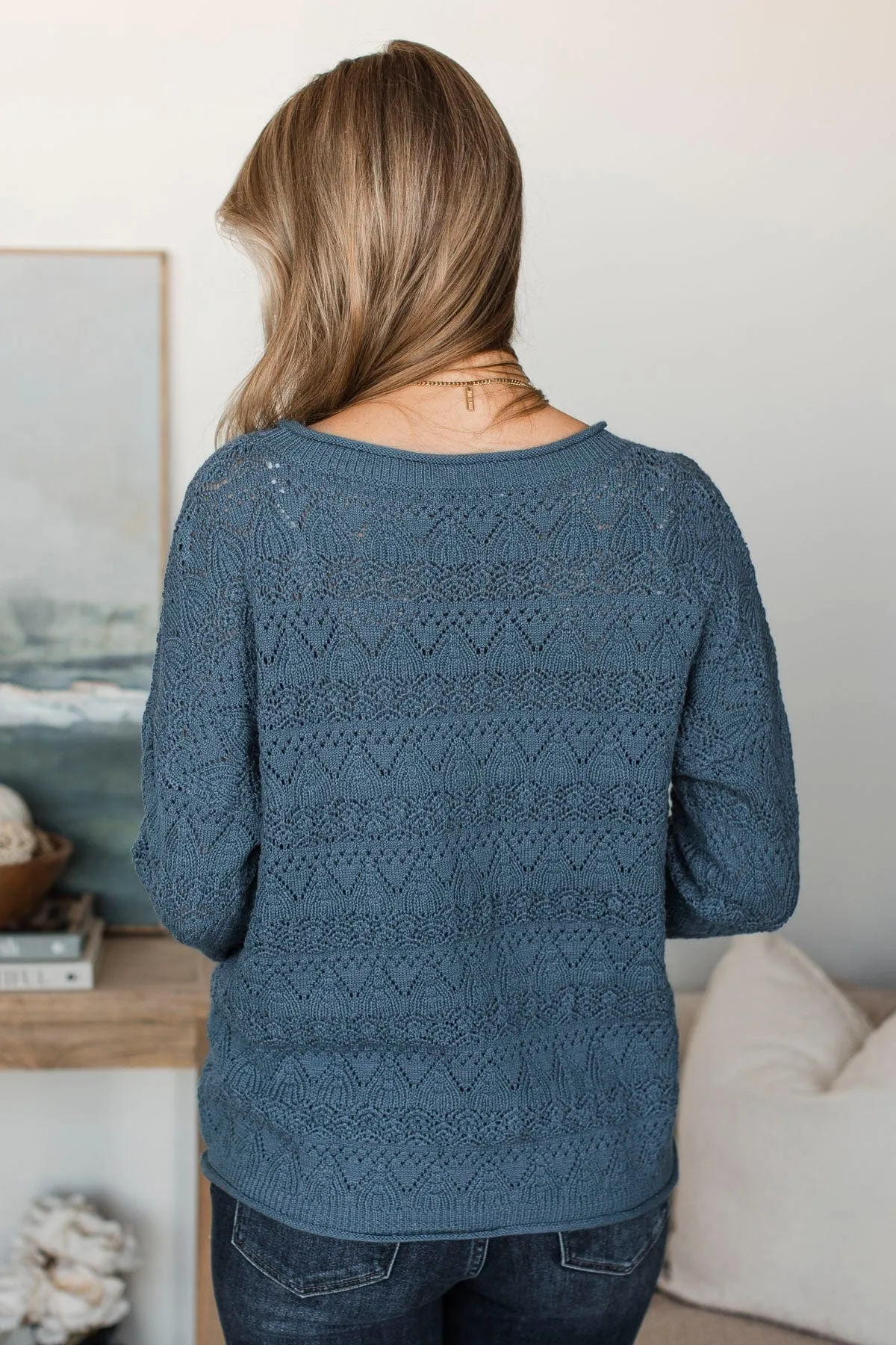 Kindness Is Key Knit Sweater- Denim Blue