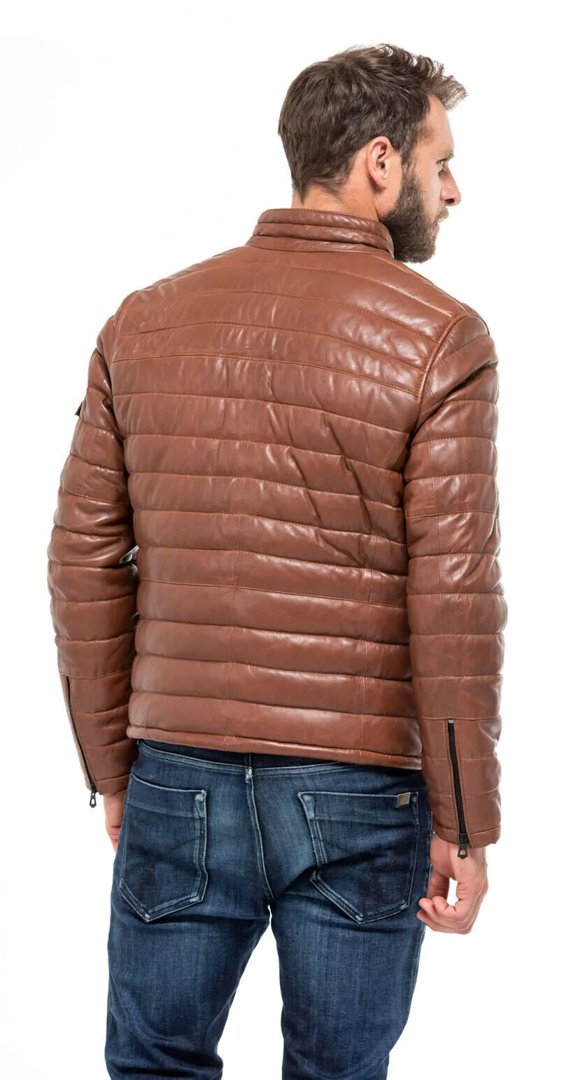 Leather jacket man cognac style down jacket 100973