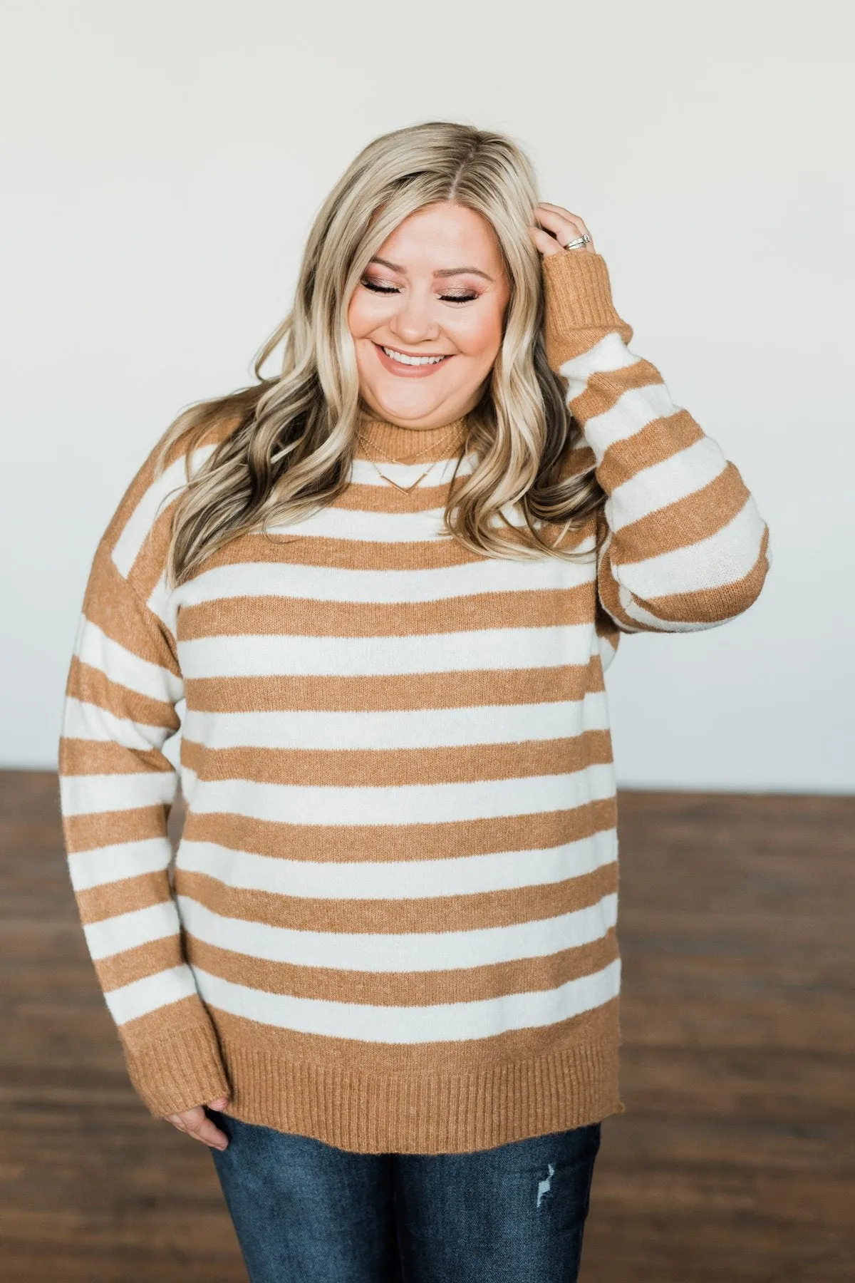 Living The Lifestyle Striped Sweater- Ivory & Camel