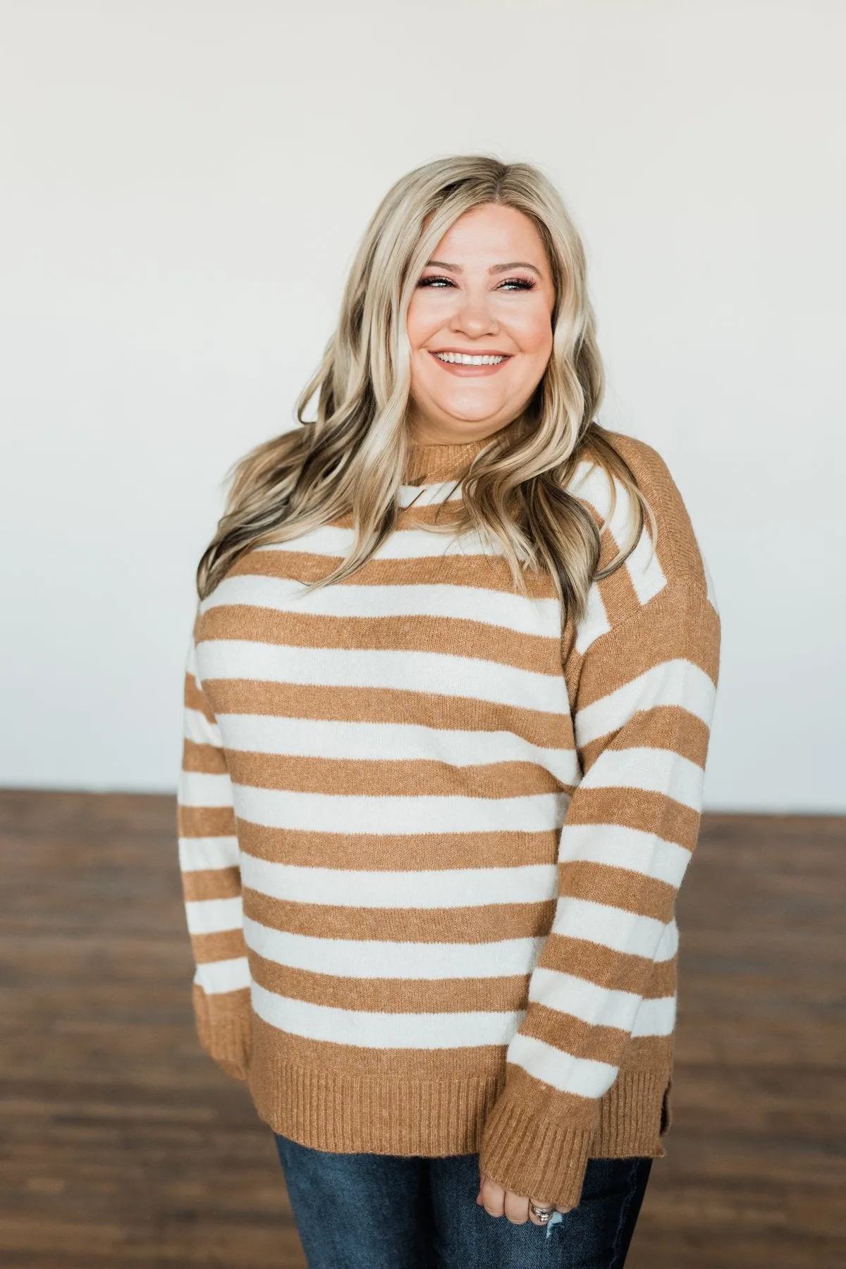 Living The Lifestyle Striped Sweater- Ivory & Camel