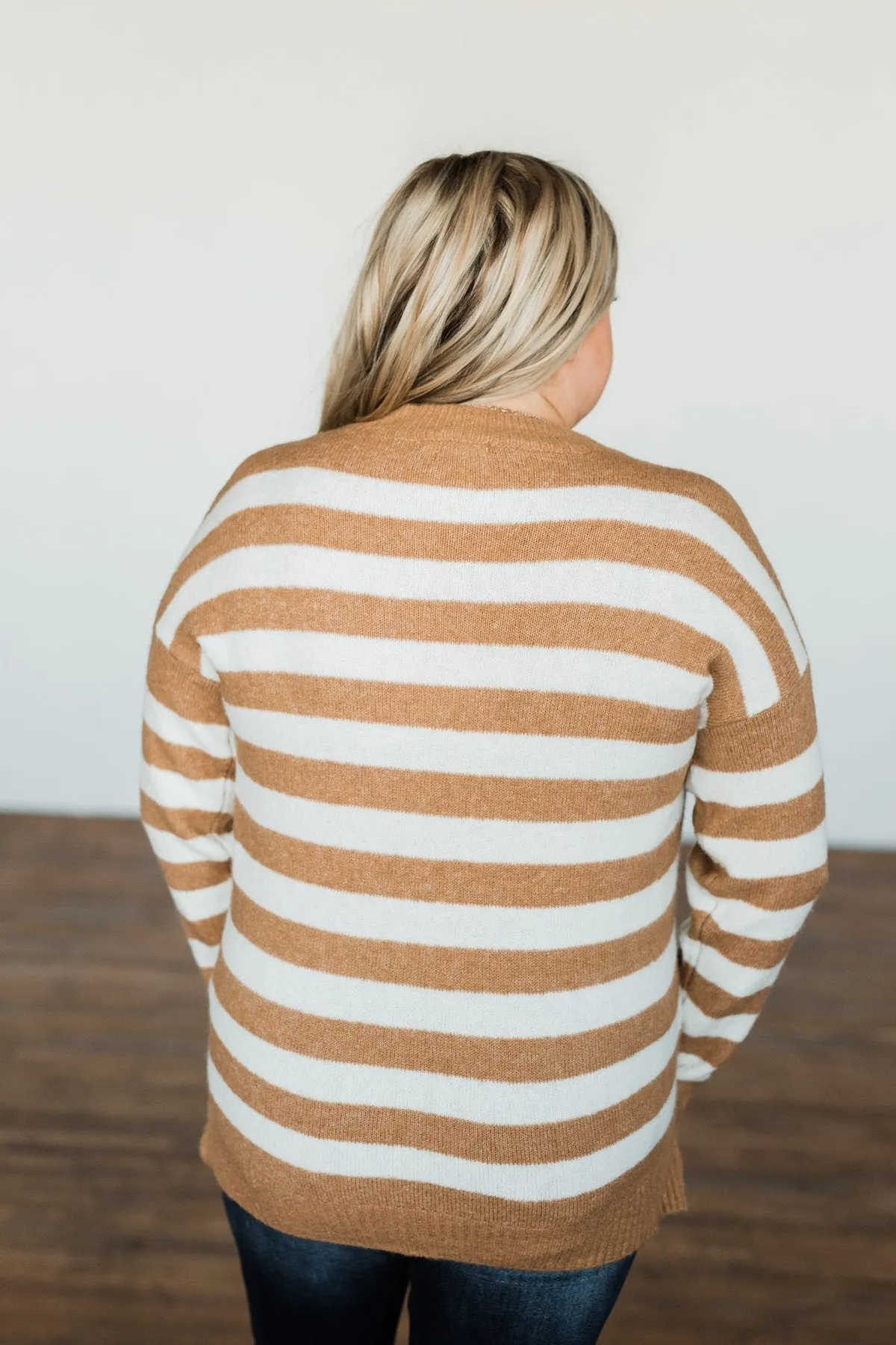 Living The Lifestyle Striped Sweater- Ivory & Camel