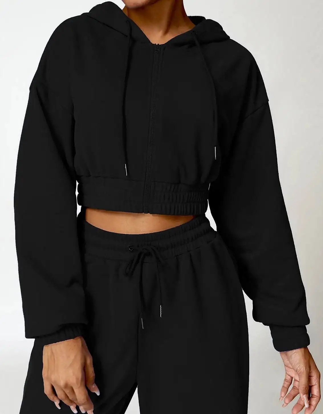 Long Sleeve Cropped Zip Up Hoodie