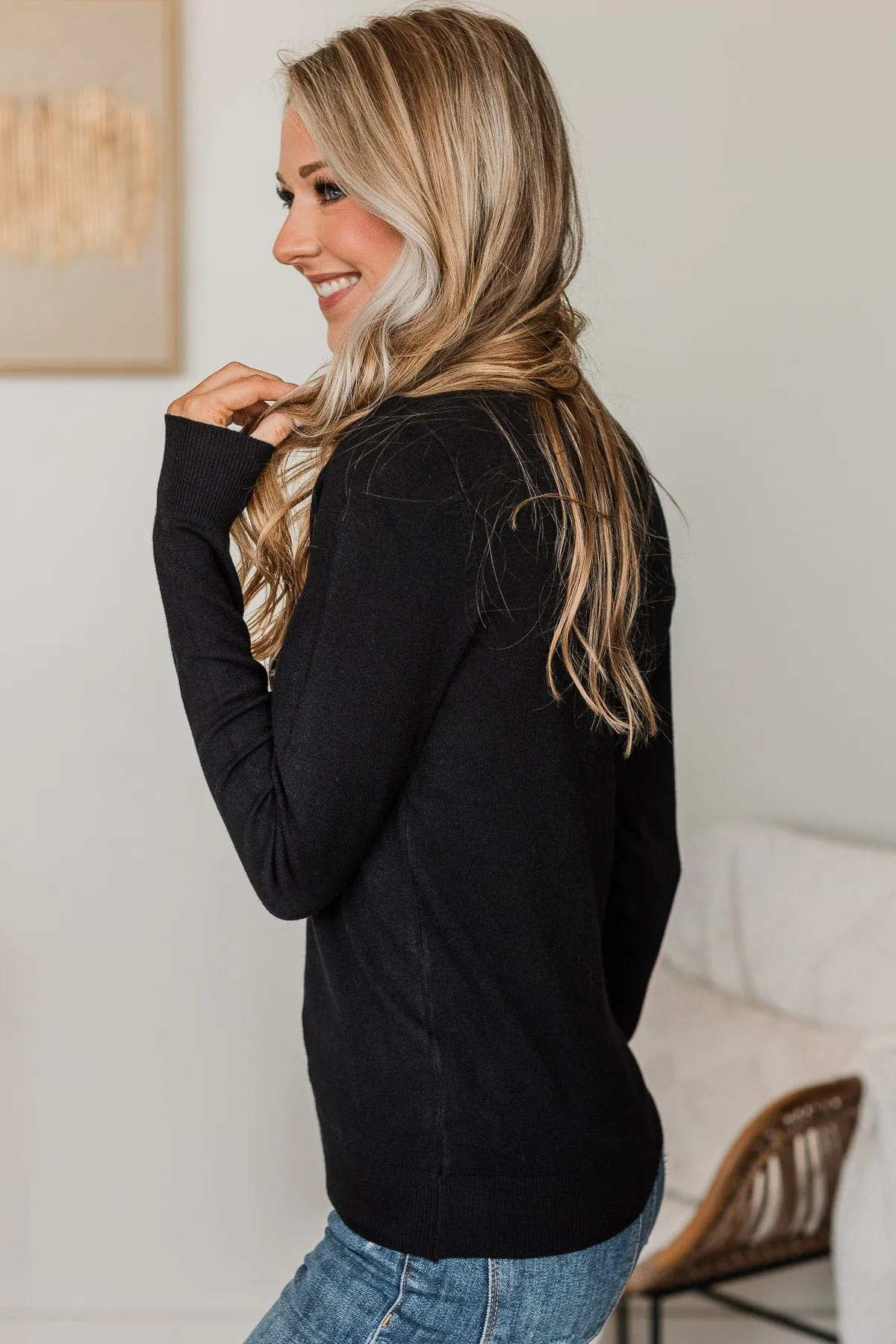 Lost In Your Love Knit Sweater- Black