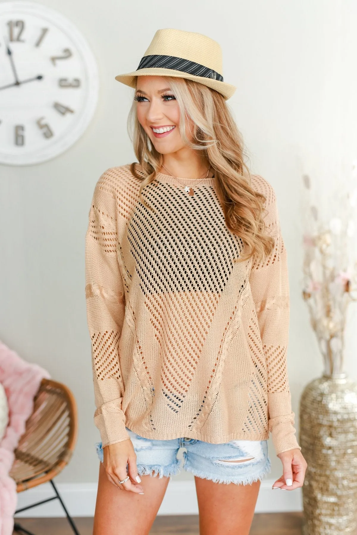 Love Like Crazy Open Knit Sweater- Natural