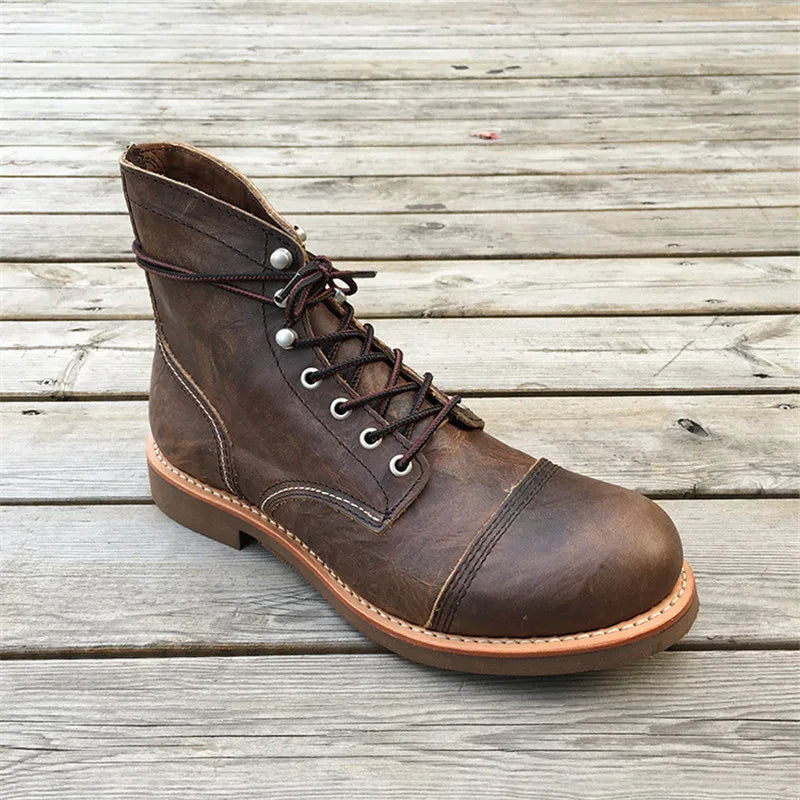 Men's Autumn Vintage Handmade Genuine Leather Military Ankle Boots