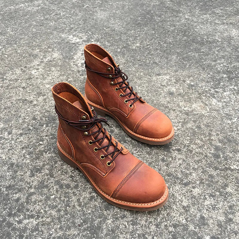 Men's Autumn Vintage Handmade Genuine Leather Military Ankle Boots