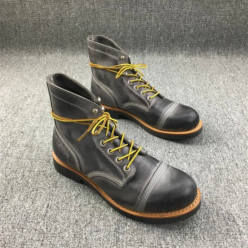 Men's Autumn Vintage Handmade Genuine Leather Military Ankle Boots