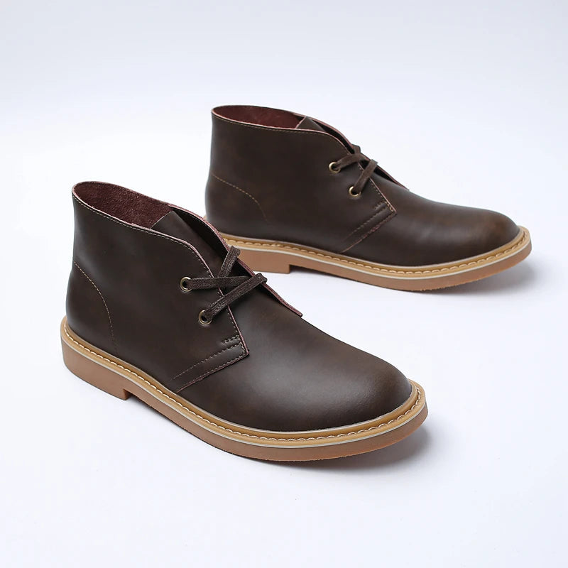 Men's Vintage British Style Genuine Leather Round Toe Lace-up Ankle Boots