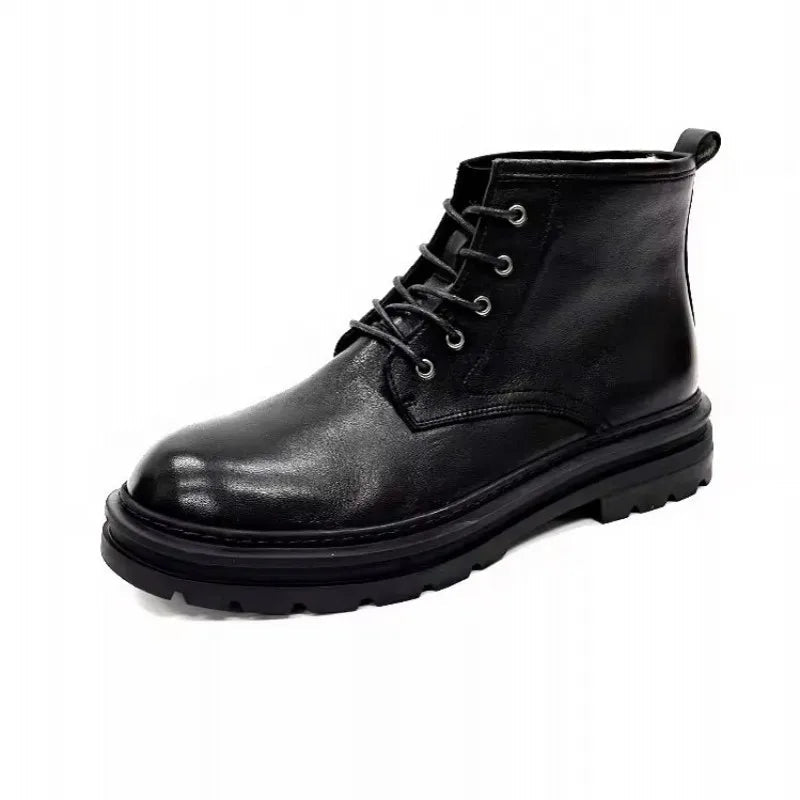 Men's Winter Genuine Leather Lace Up Non-slip Casual Motorcycle Short Boots