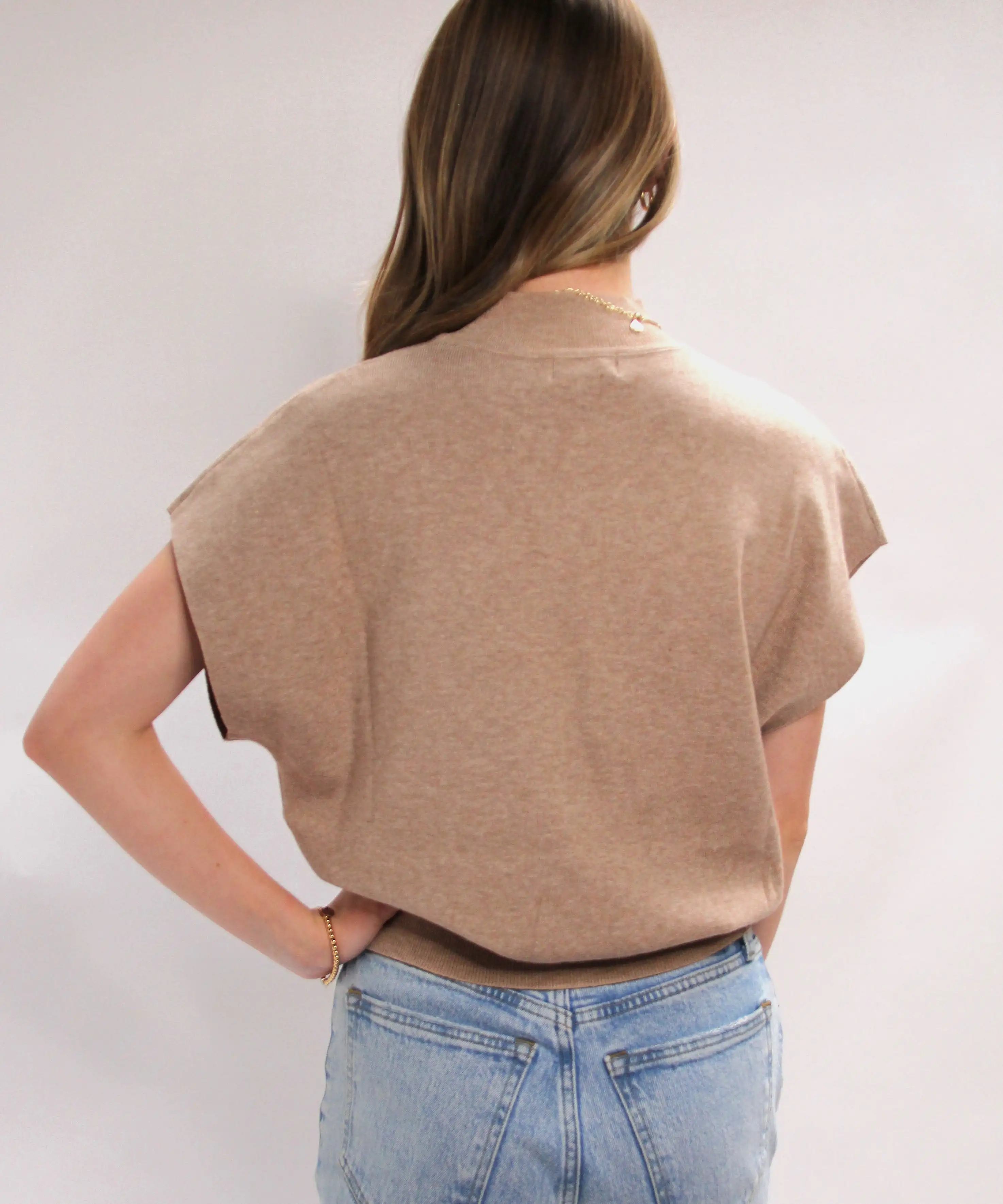 Mock Neck Short Sleeve Top - Oatmeal