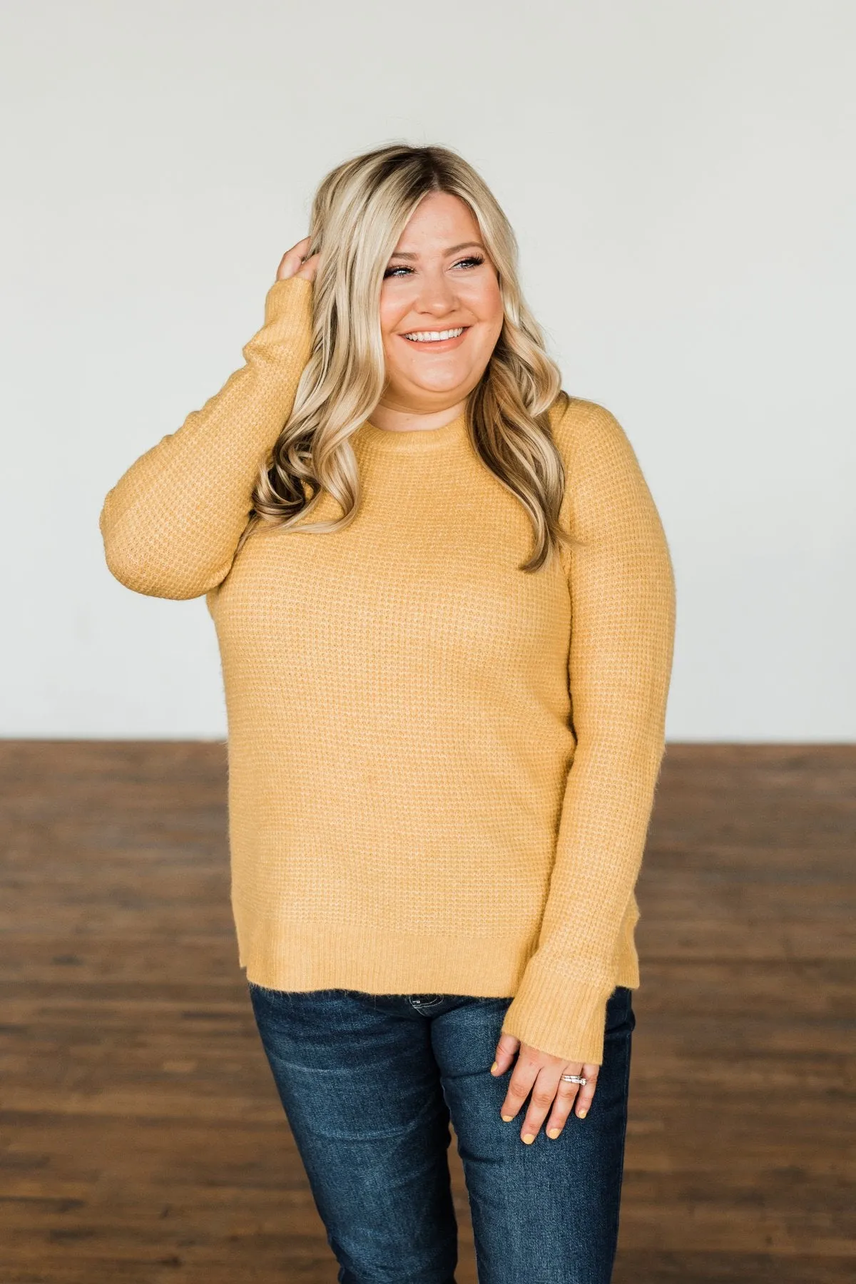 My Little Angel Waffle Knit Sweater- Mustard