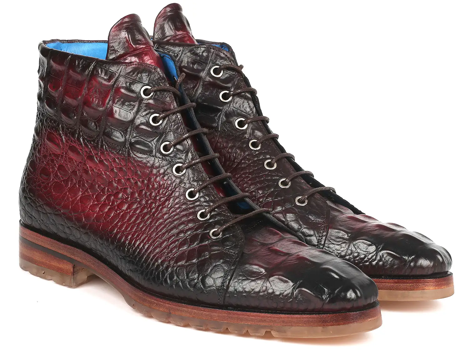 Paul Parkman Men's Bordeaux Croco Embossed Leather Boots - 12811-BRD