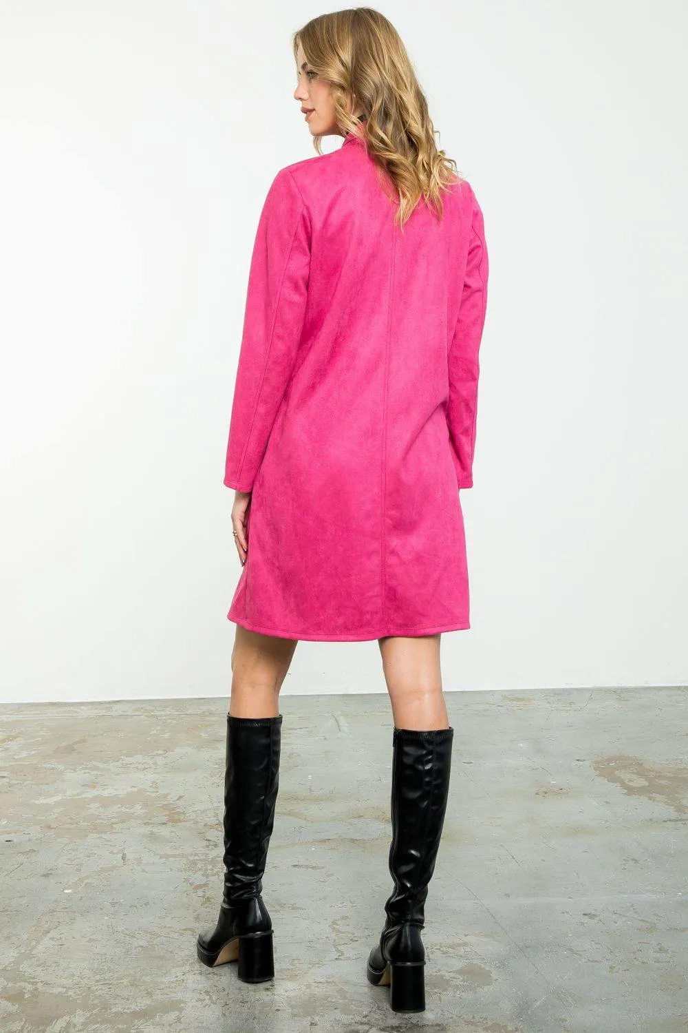 Pink Faux Suede Long Jacket