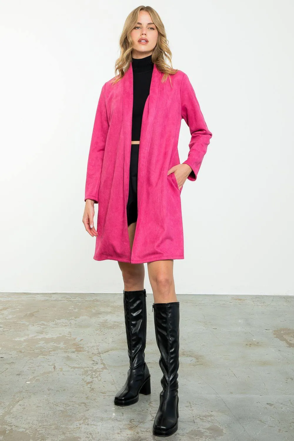 Pink Faux Suede Long Jacket