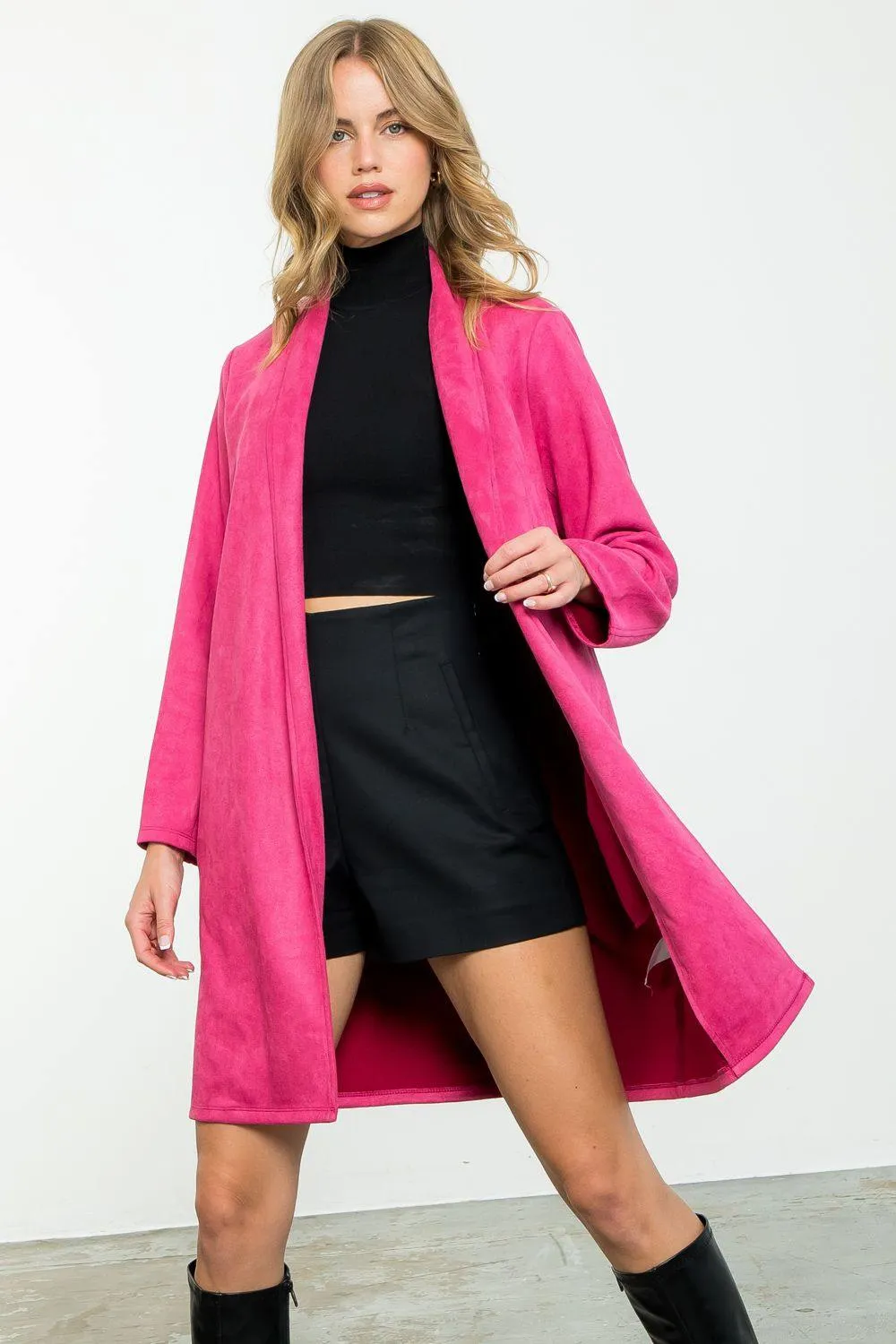 Pink Faux Suede Long Jacket