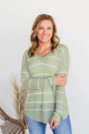 Pot Of Gold Striped Sweater- Light Sage