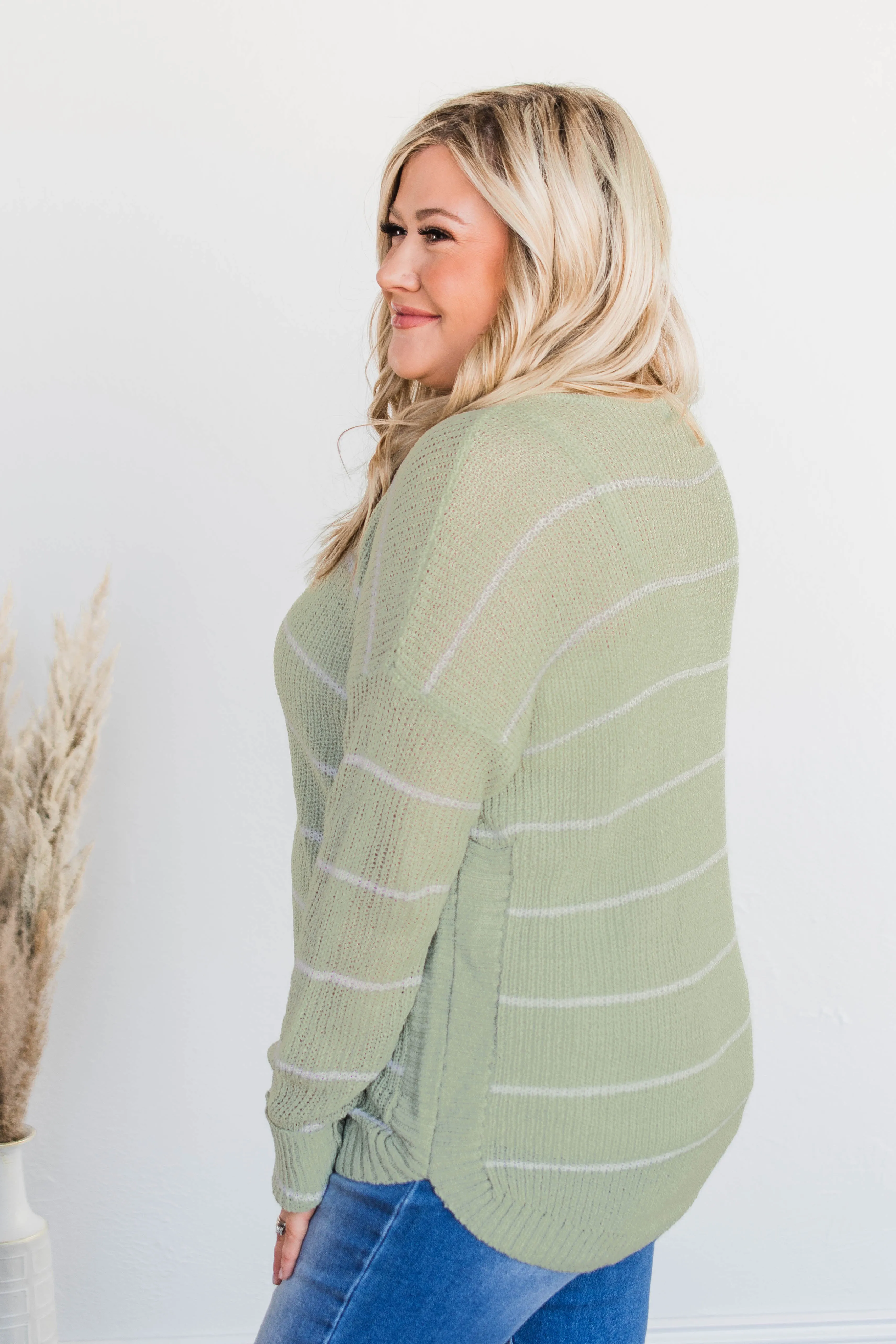 Pot Of Gold Striped Sweater- Light Sage