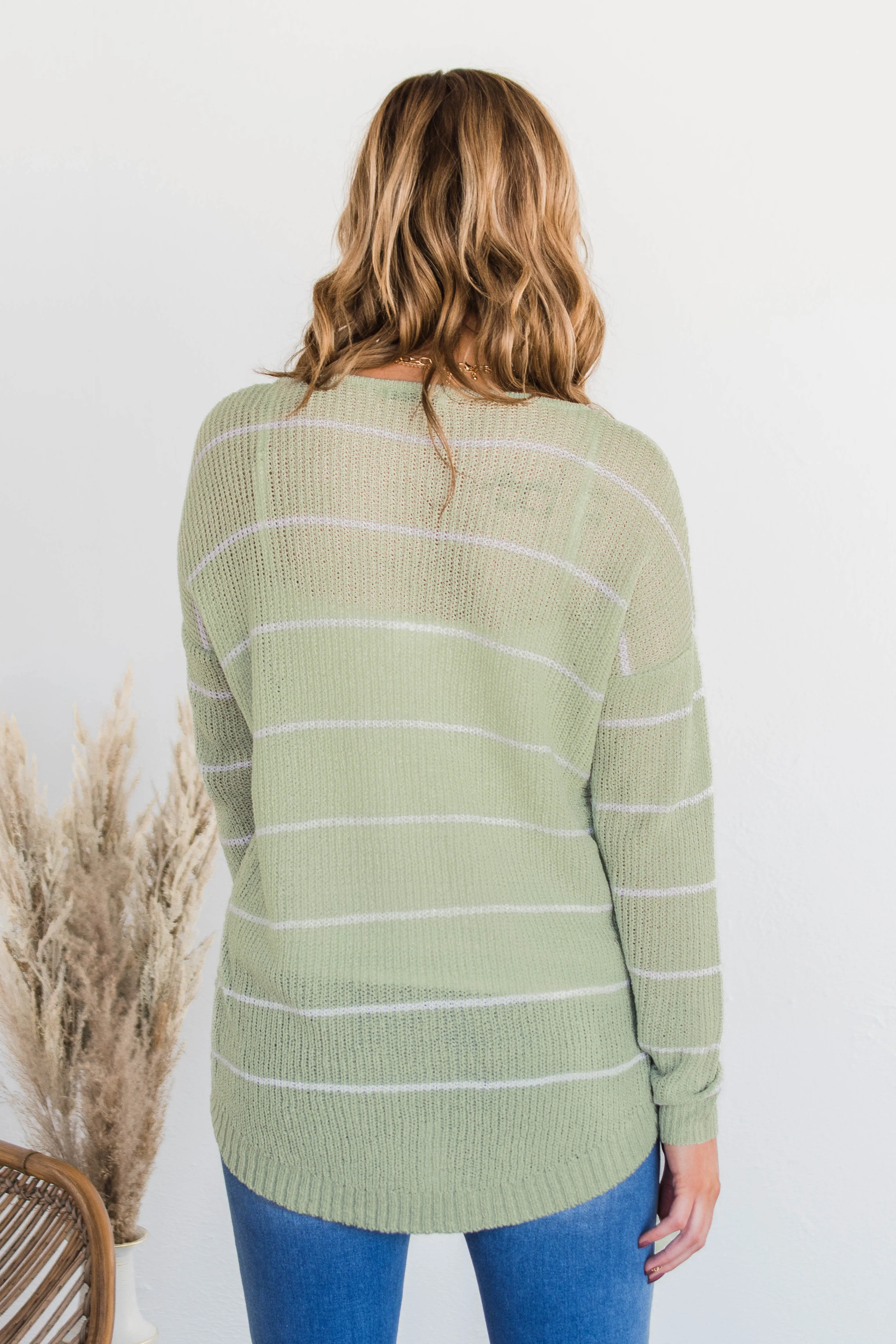 Pot Of Gold Striped Sweater- Light Sage