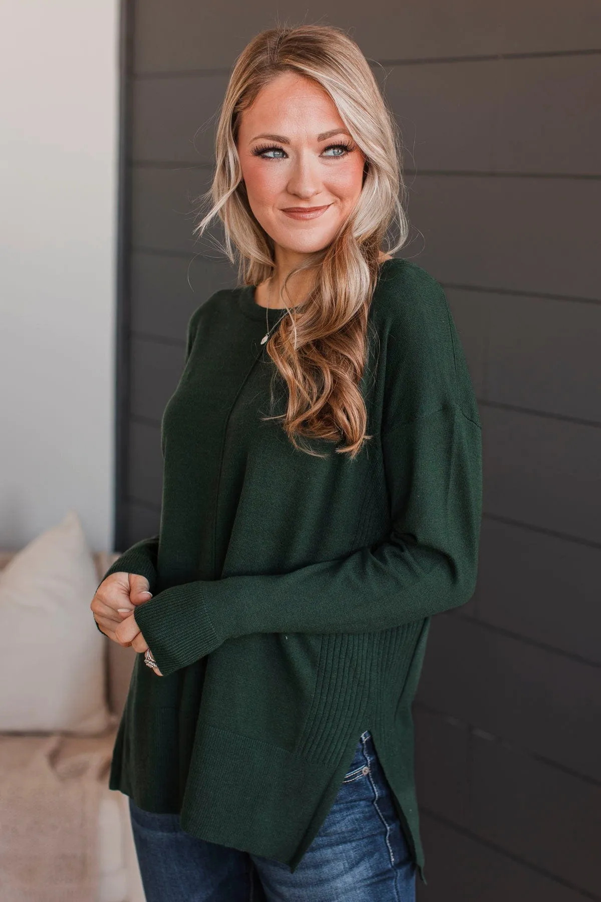 Ready For Anything Knit Sweater- Forest Green