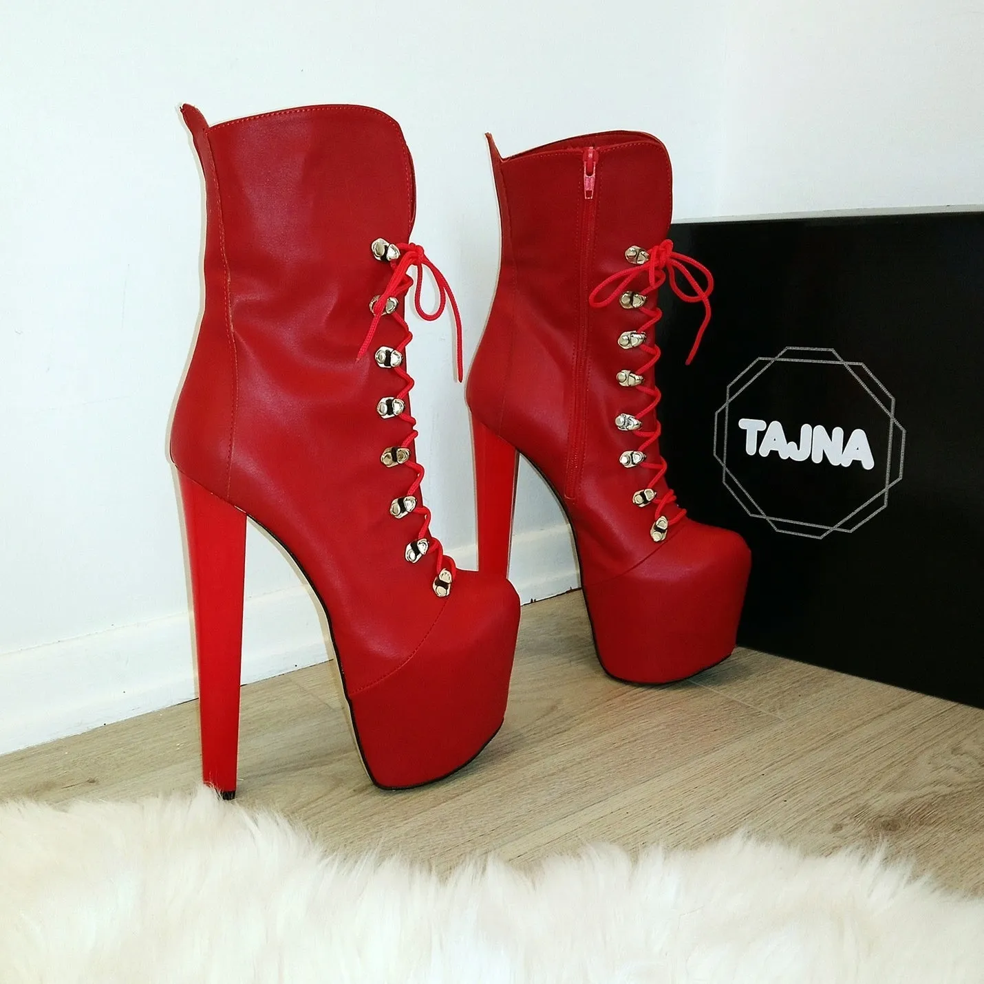 Red Lace Up Military  Platform Boots