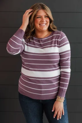 Roll With It Striped Sweater- Dark Lavender