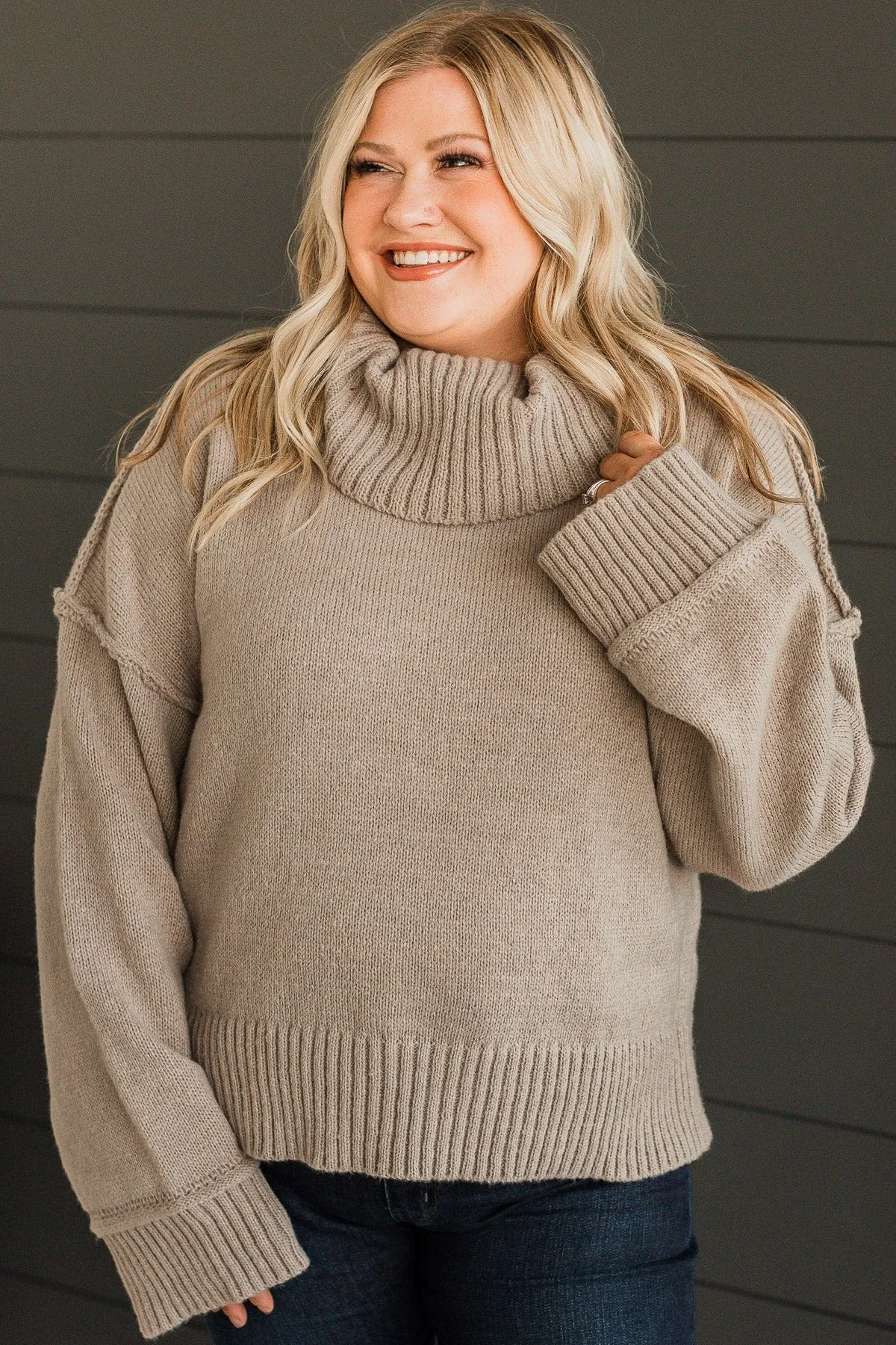 Seasonal Bliss Turtle Neck Sweater- Light Mocha