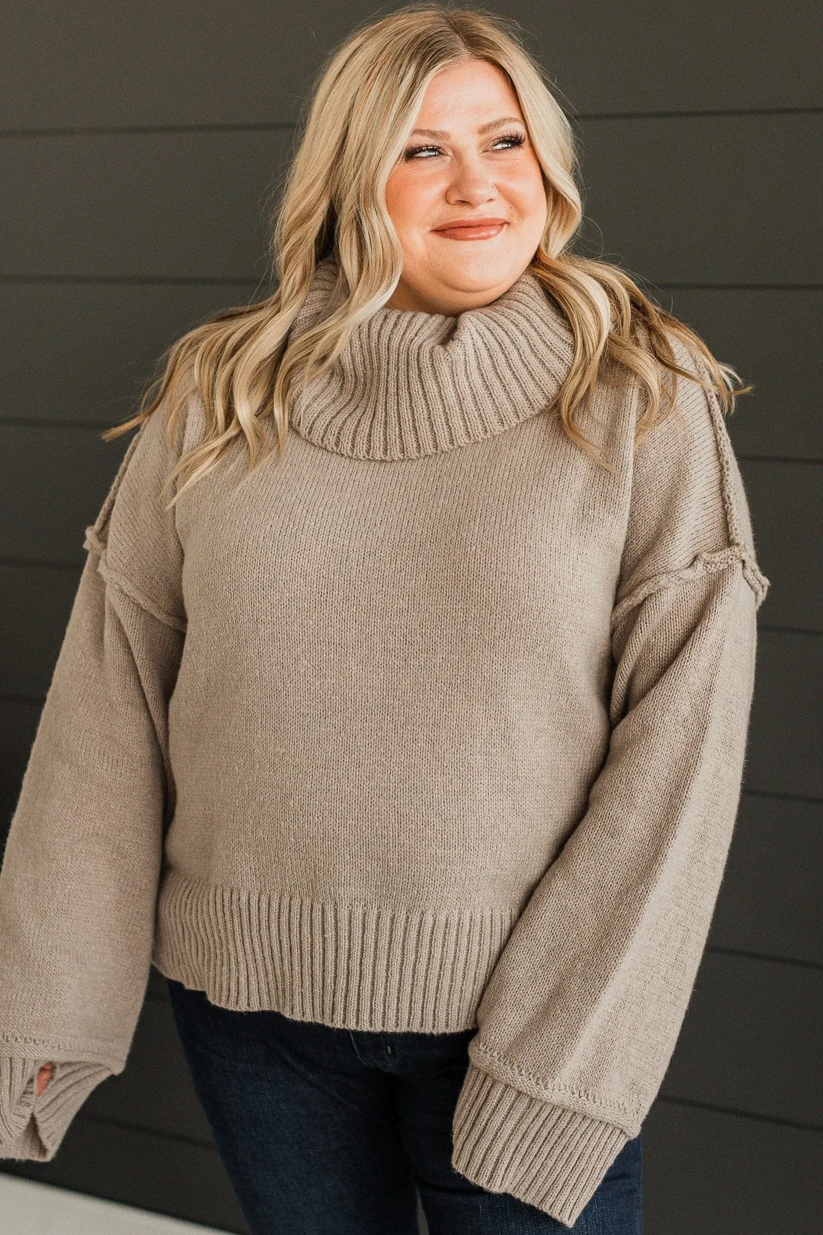 Seasonal Bliss Turtle Neck Sweater- Light Mocha