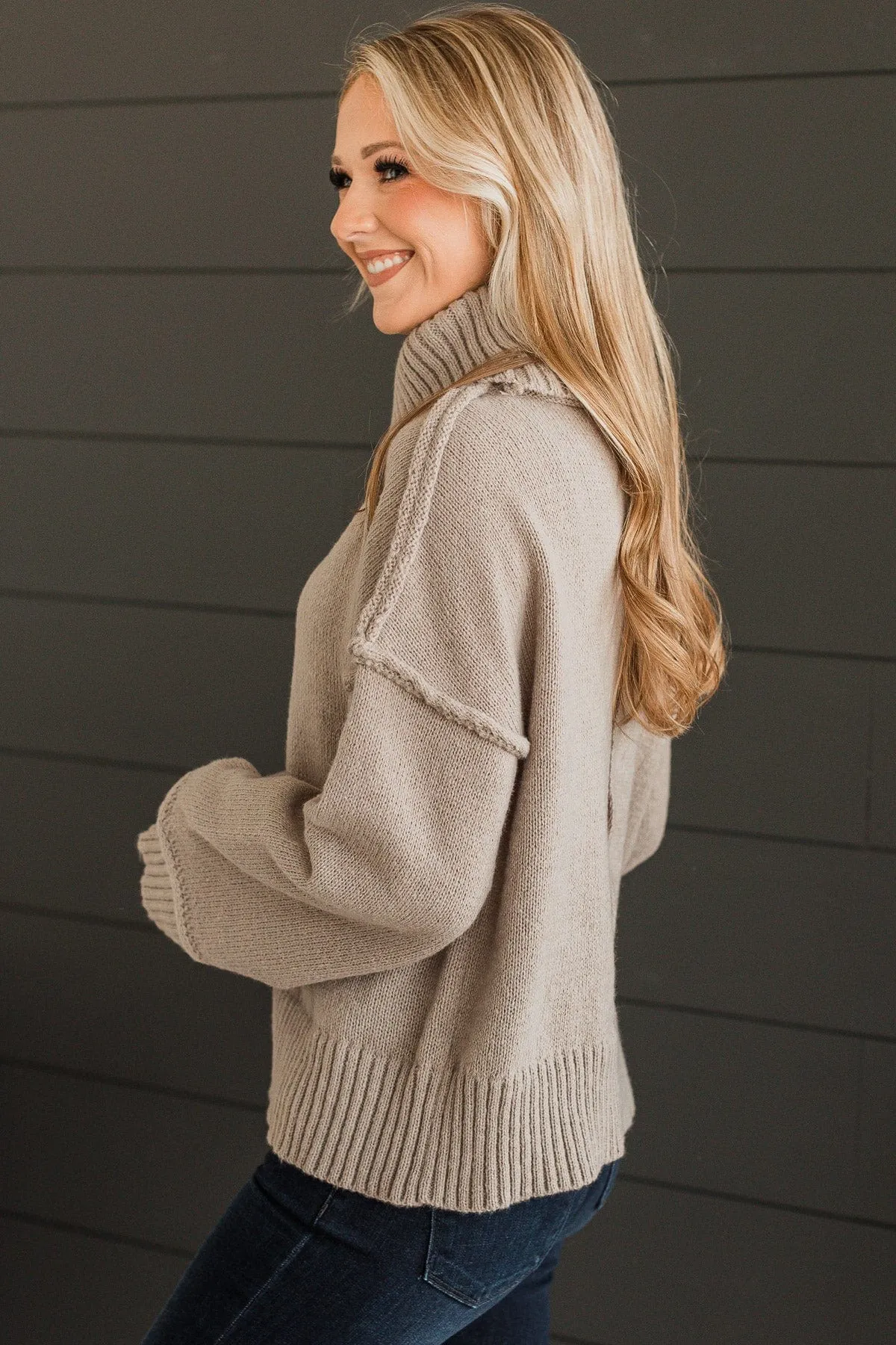 Seasonal Bliss Turtle Neck Sweater- Light Mocha