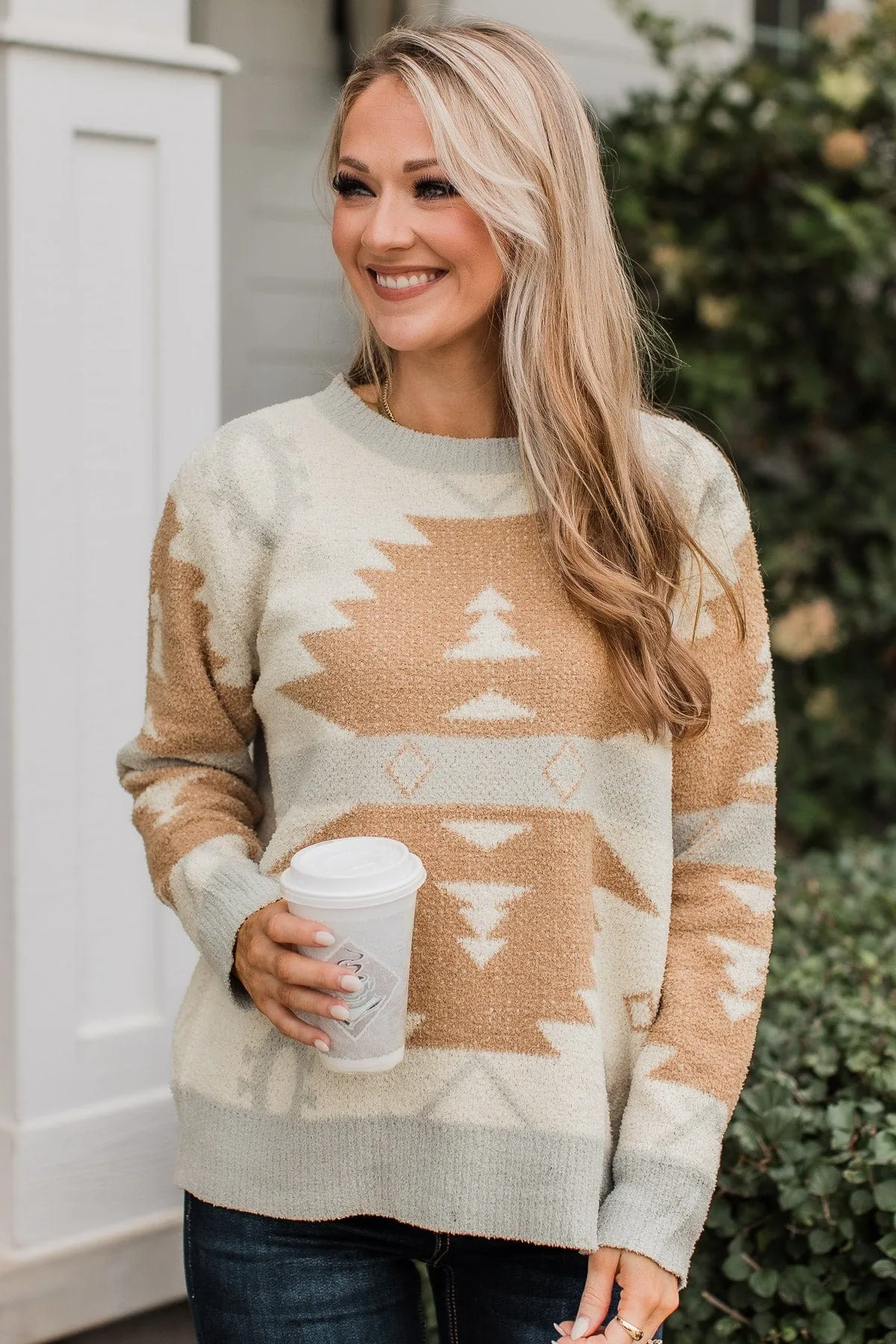 Such Delight Aztec Knit Sweater- Ivory & Mocha