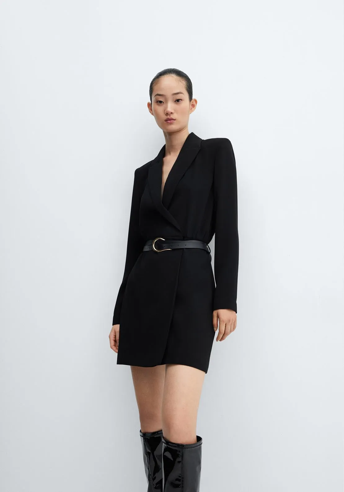 Suit jacket dress with belt