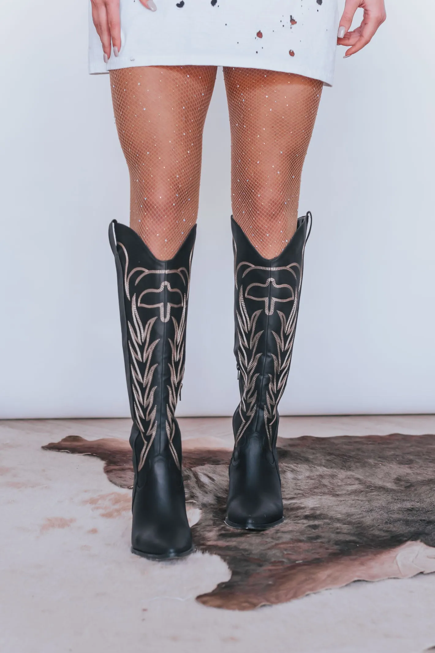 Take Me Downtown Black Cowgirl Boots