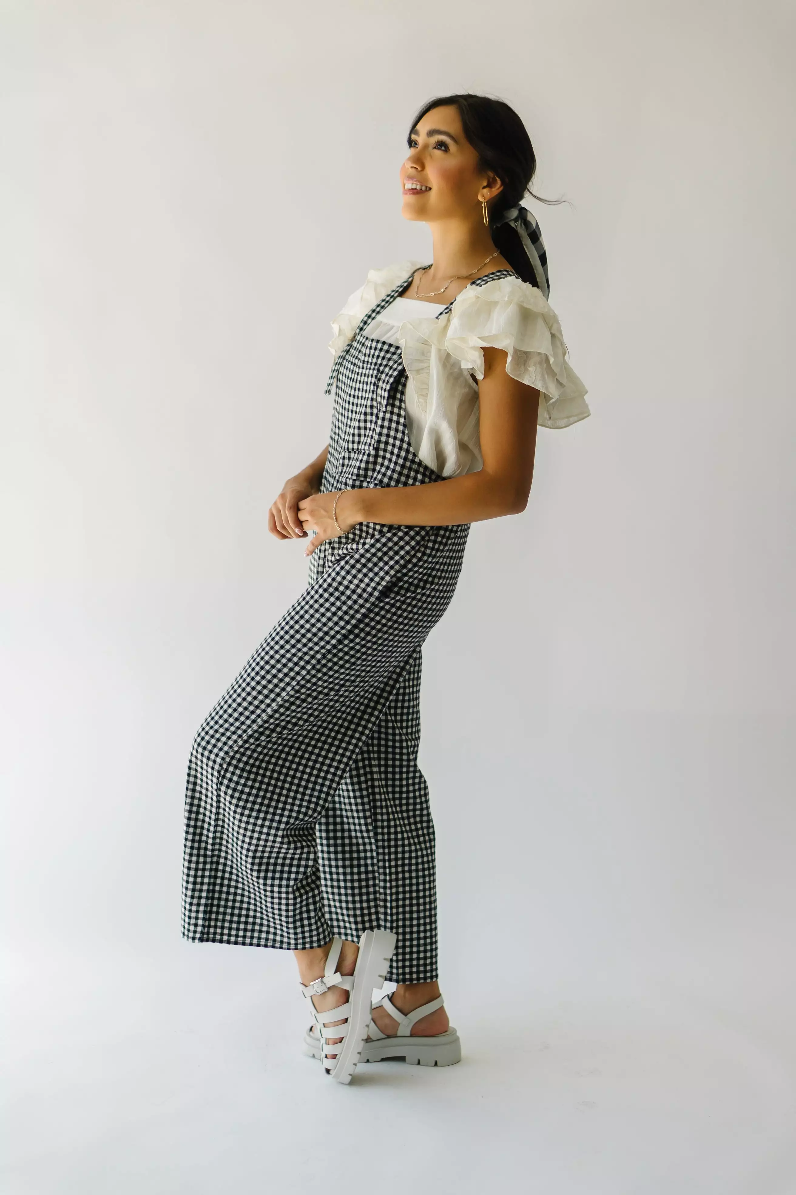 The Breigh Checkered Jumpsuit in Black + Cream