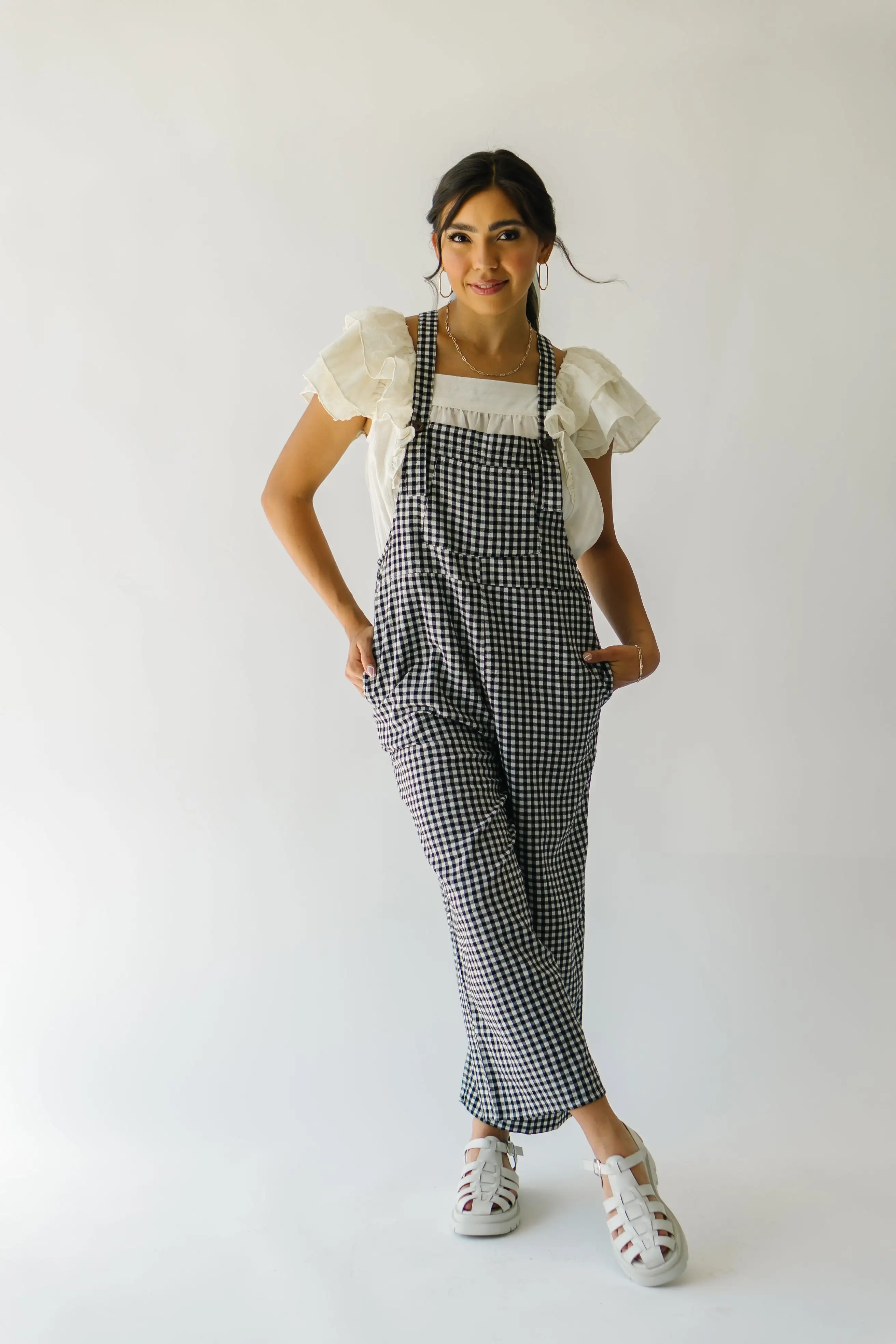 The Breigh Checkered Jumpsuit in Black + Cream