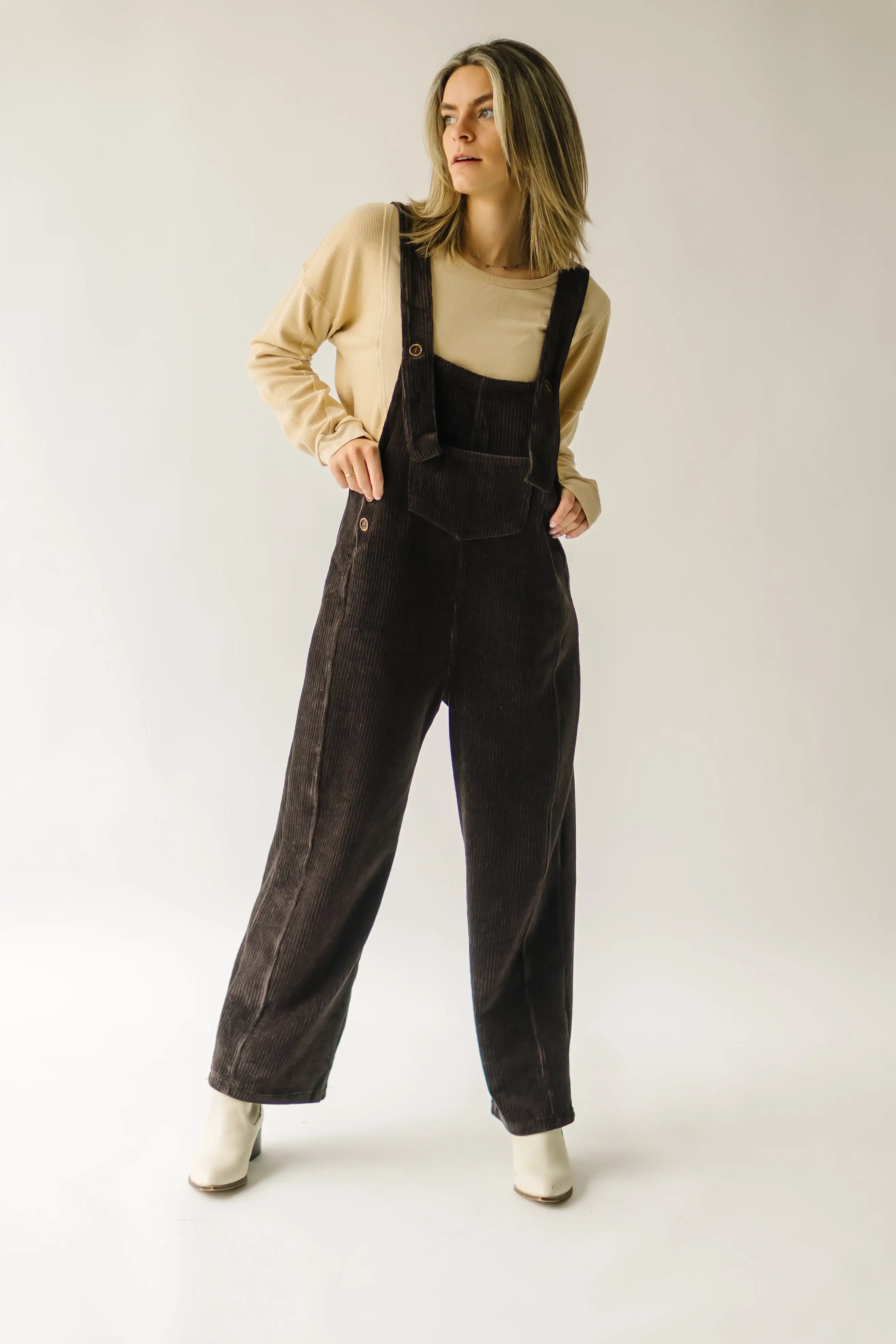 The Davison Corduroy Overall in Washed Black