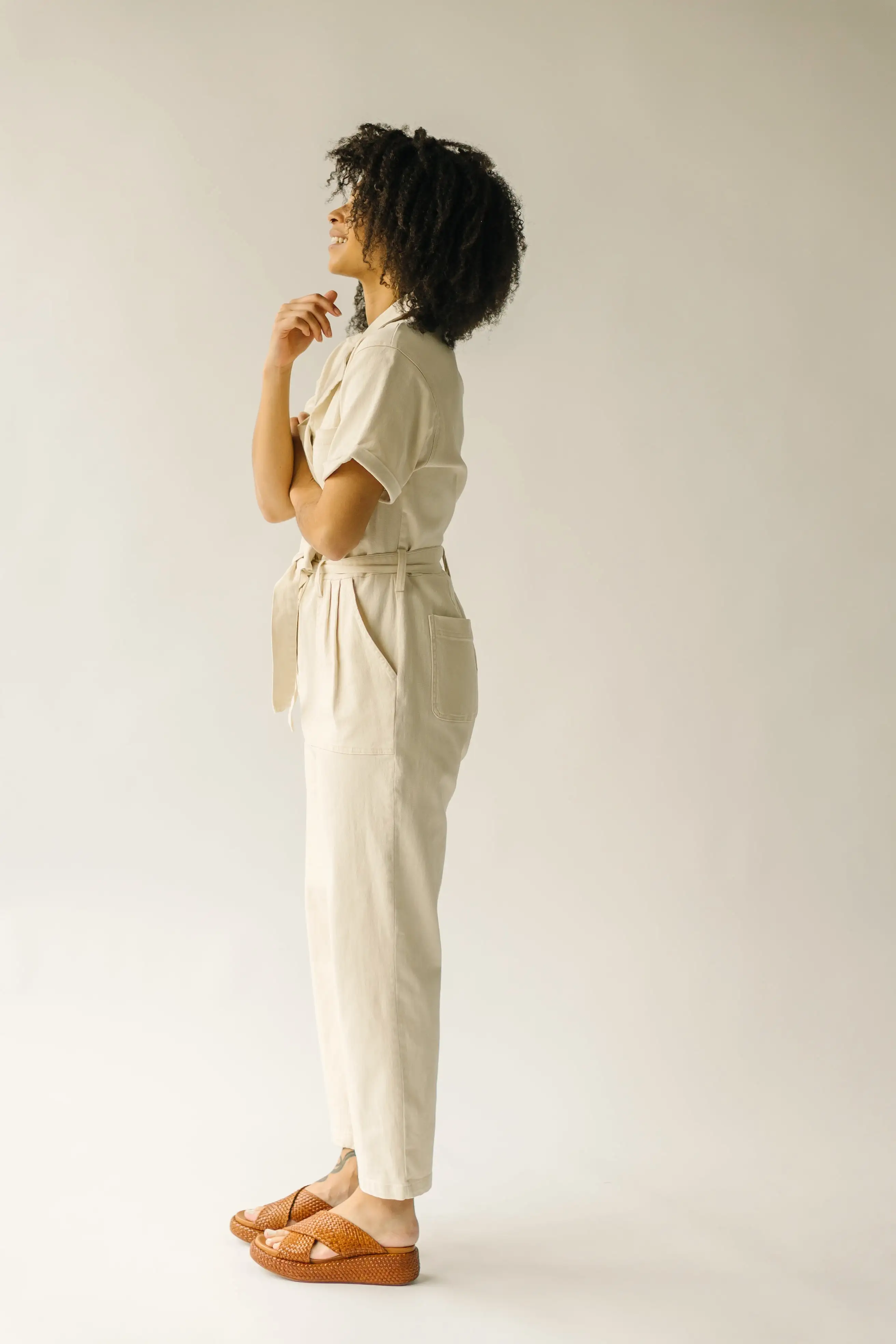 The Fleming Tie Denim Jumpsuit in Natural