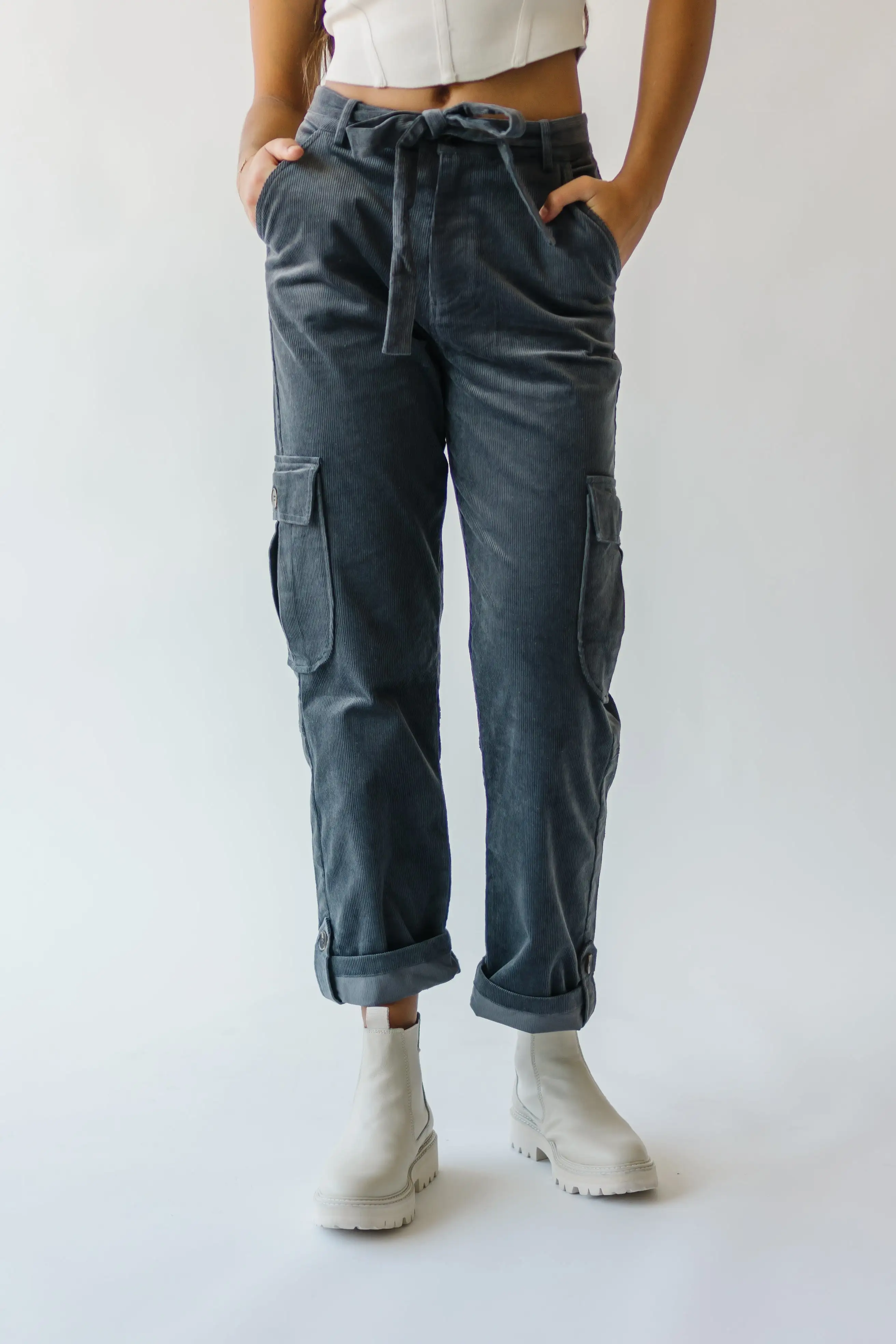 The Hamlin Belted Corduroy Pant in Grey