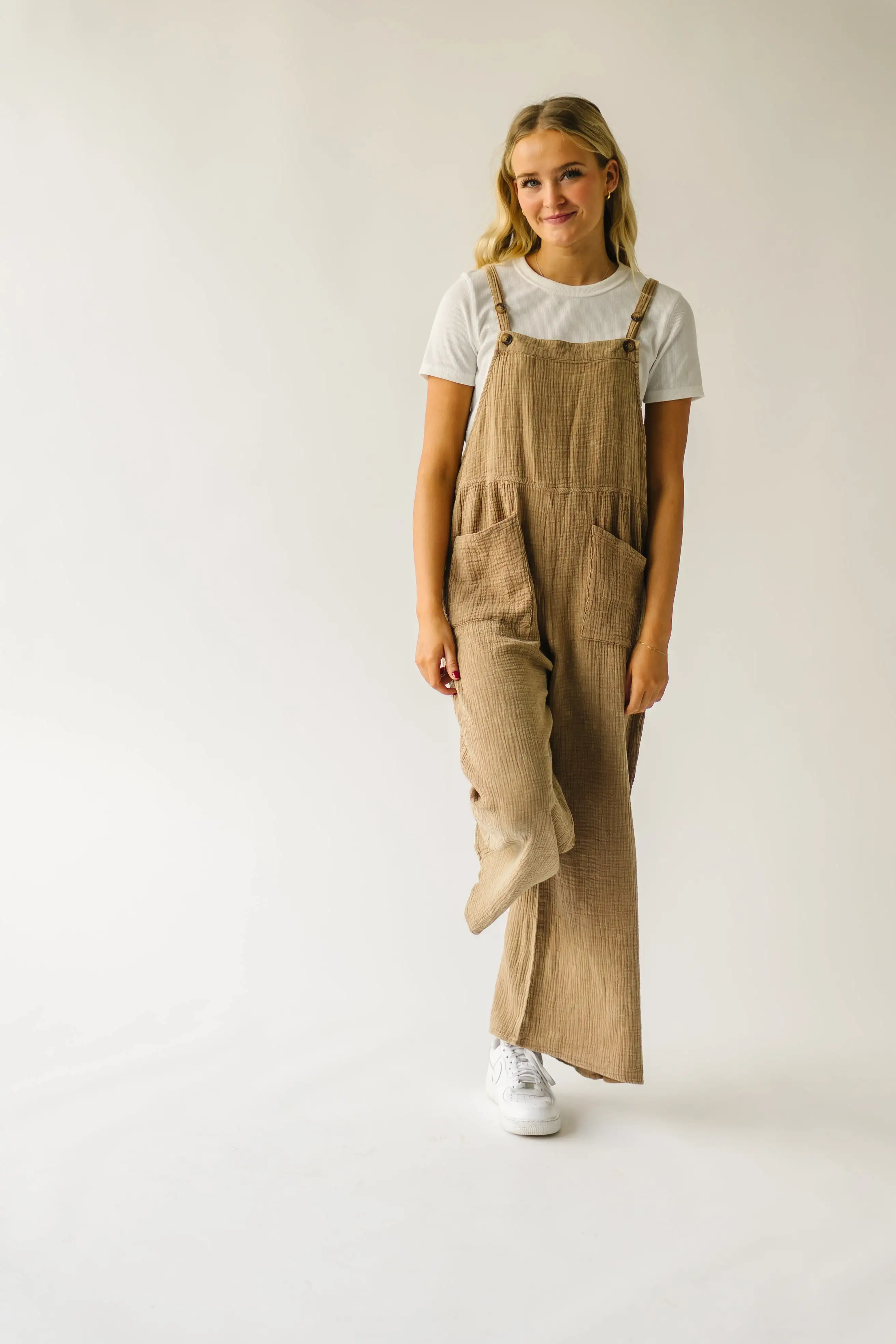 The Matteson Mineral Washed Gauze Overall in Taupe