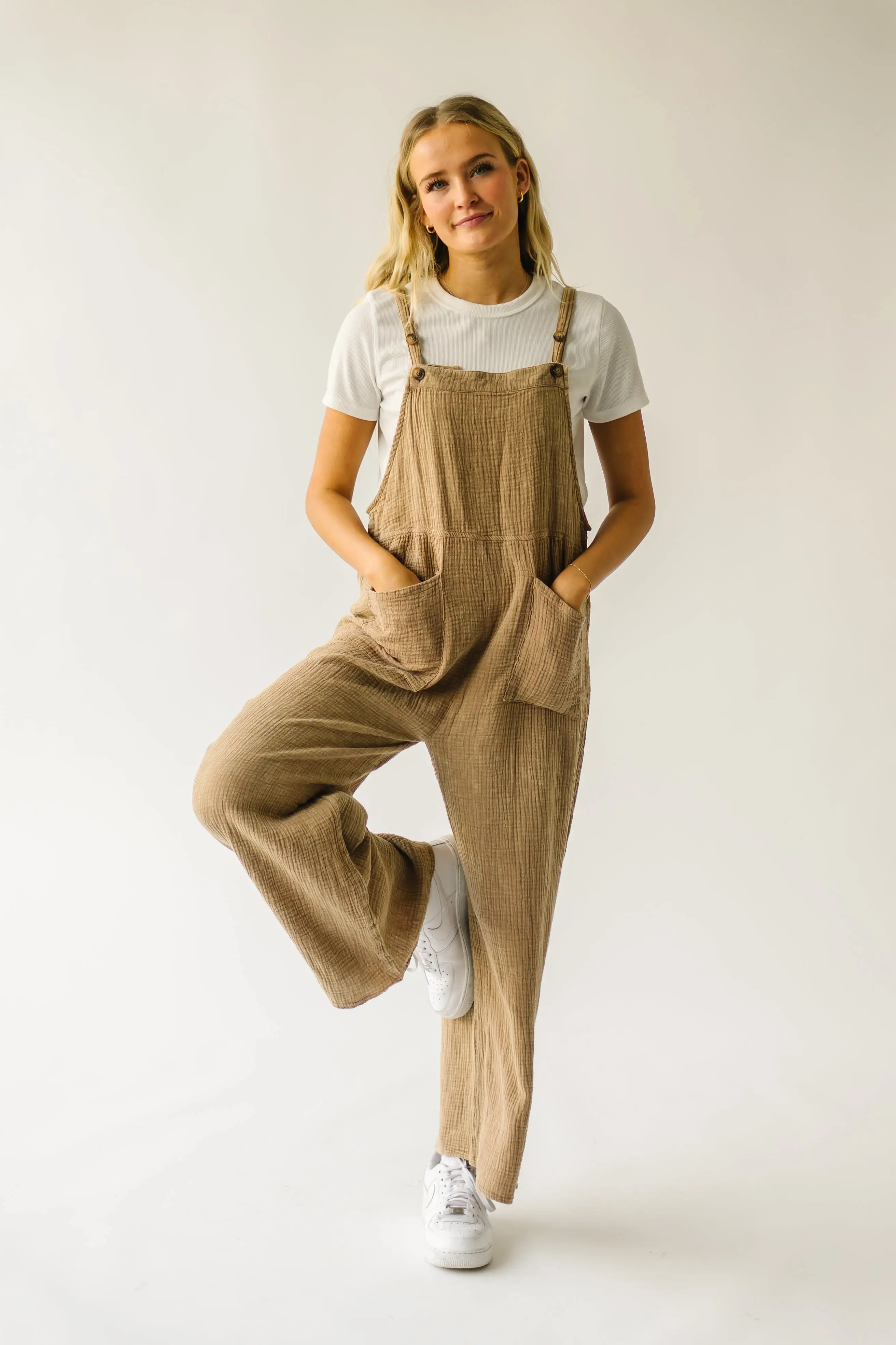 The Matteson Mineral Washed Gauze Overall in Taupe