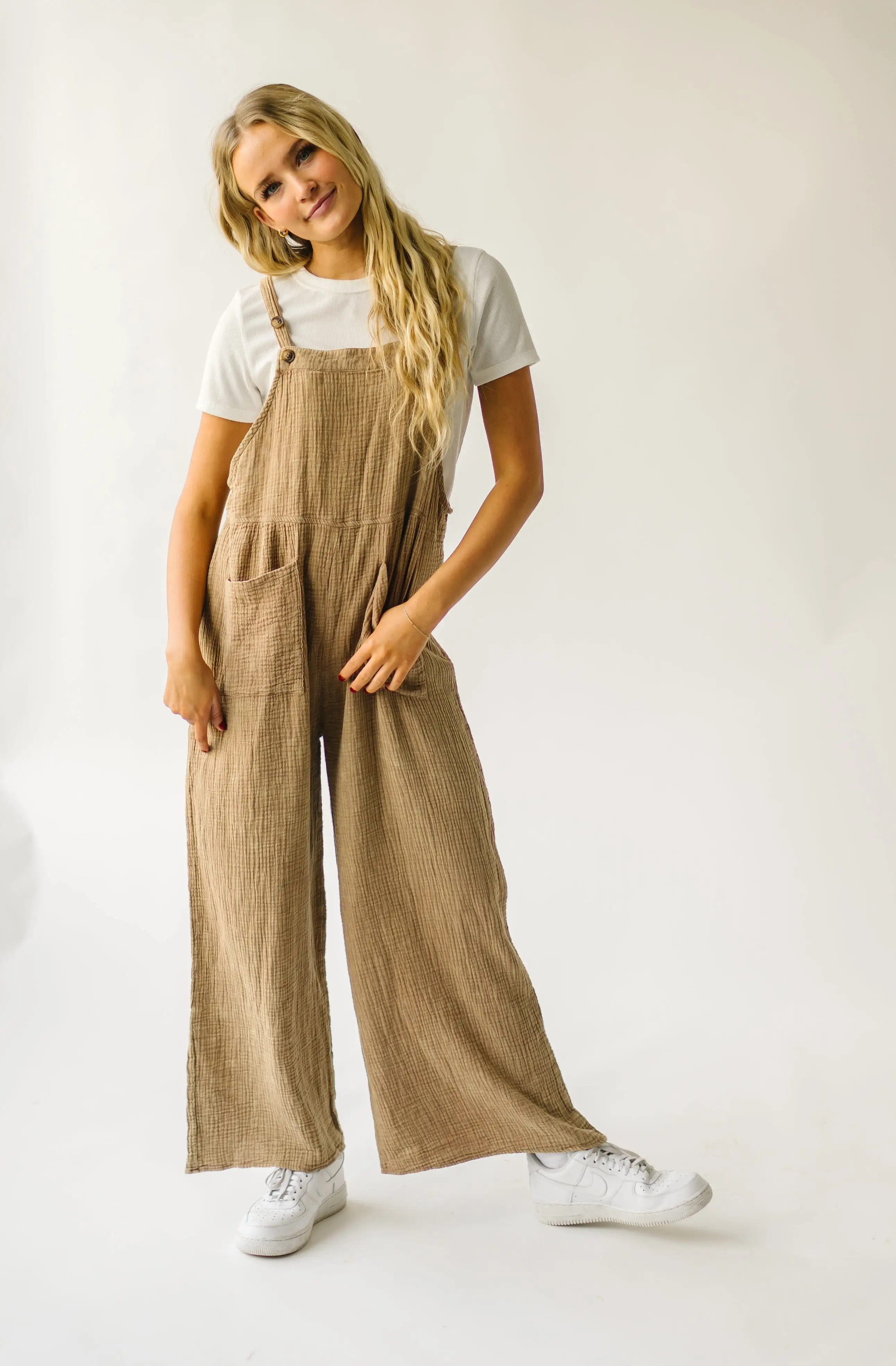 The Matteson Mineral Washed Gauze Overall in Taupe