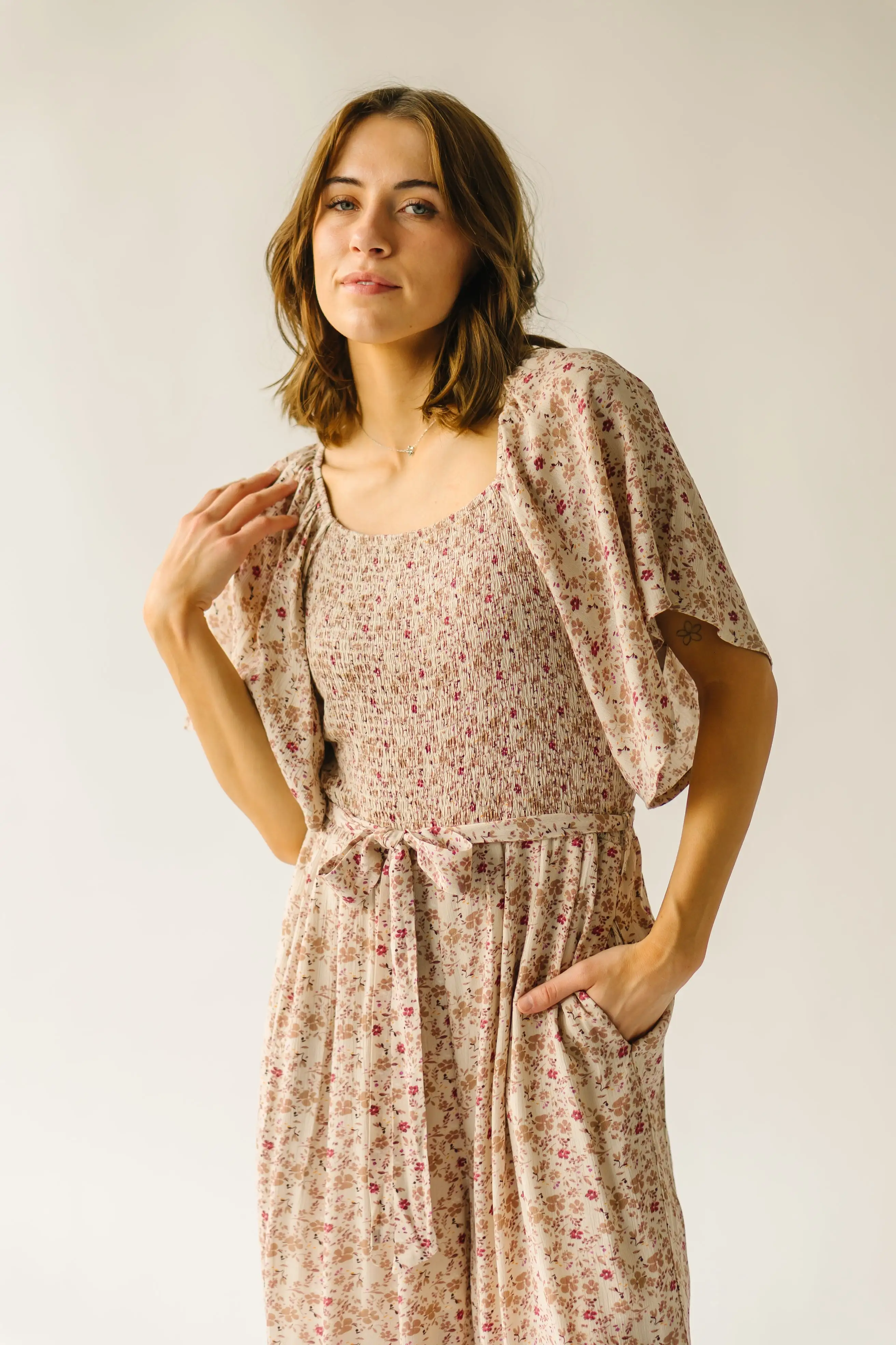 The Nelligan Floral Jumpsuit in Beige Multi