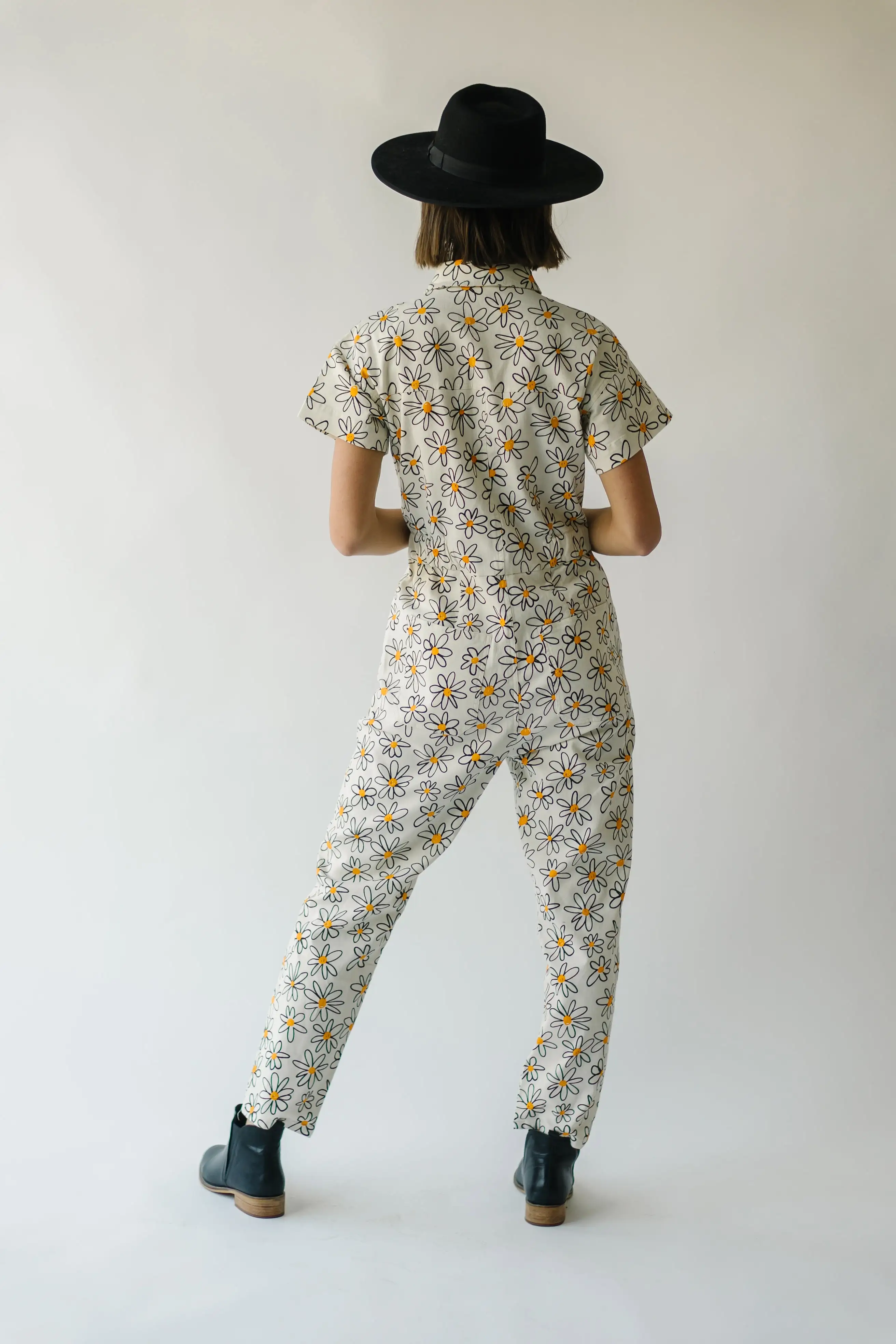 The Rocio Floral Denim Overall in Cream