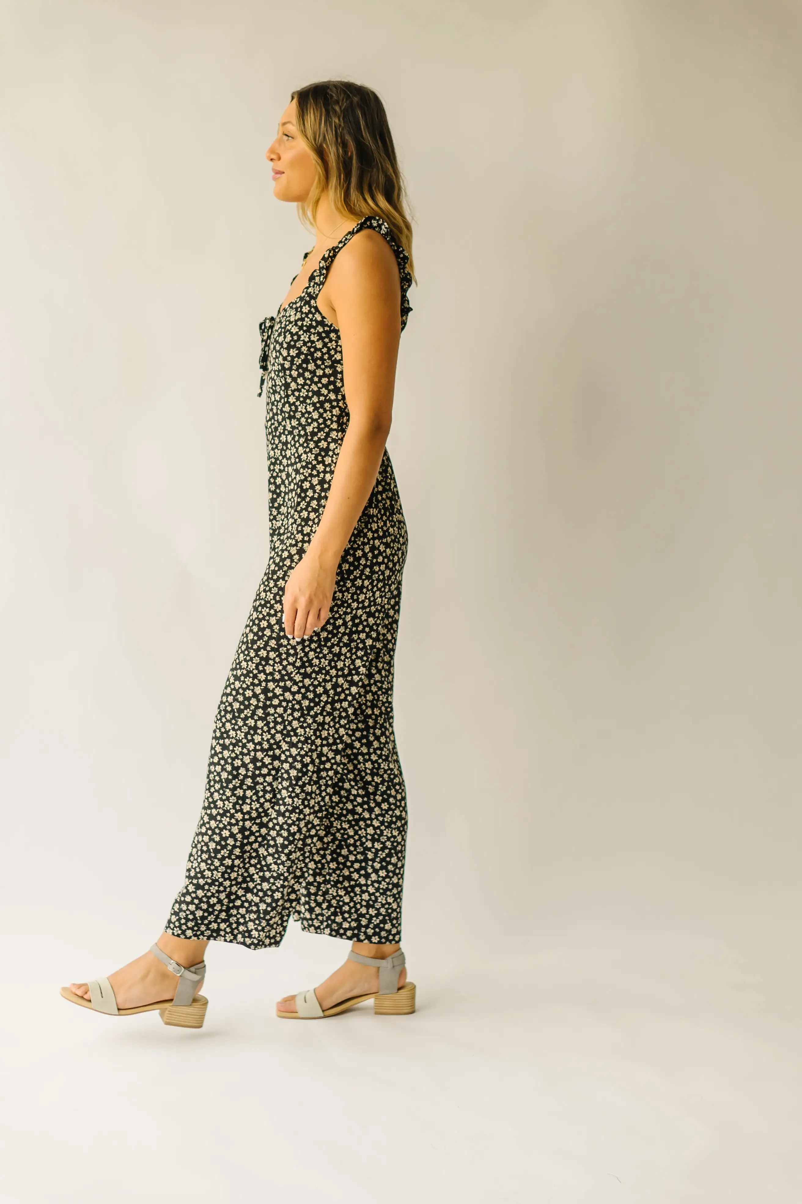 The Rosette Floral Tank Jumpsuit in Black