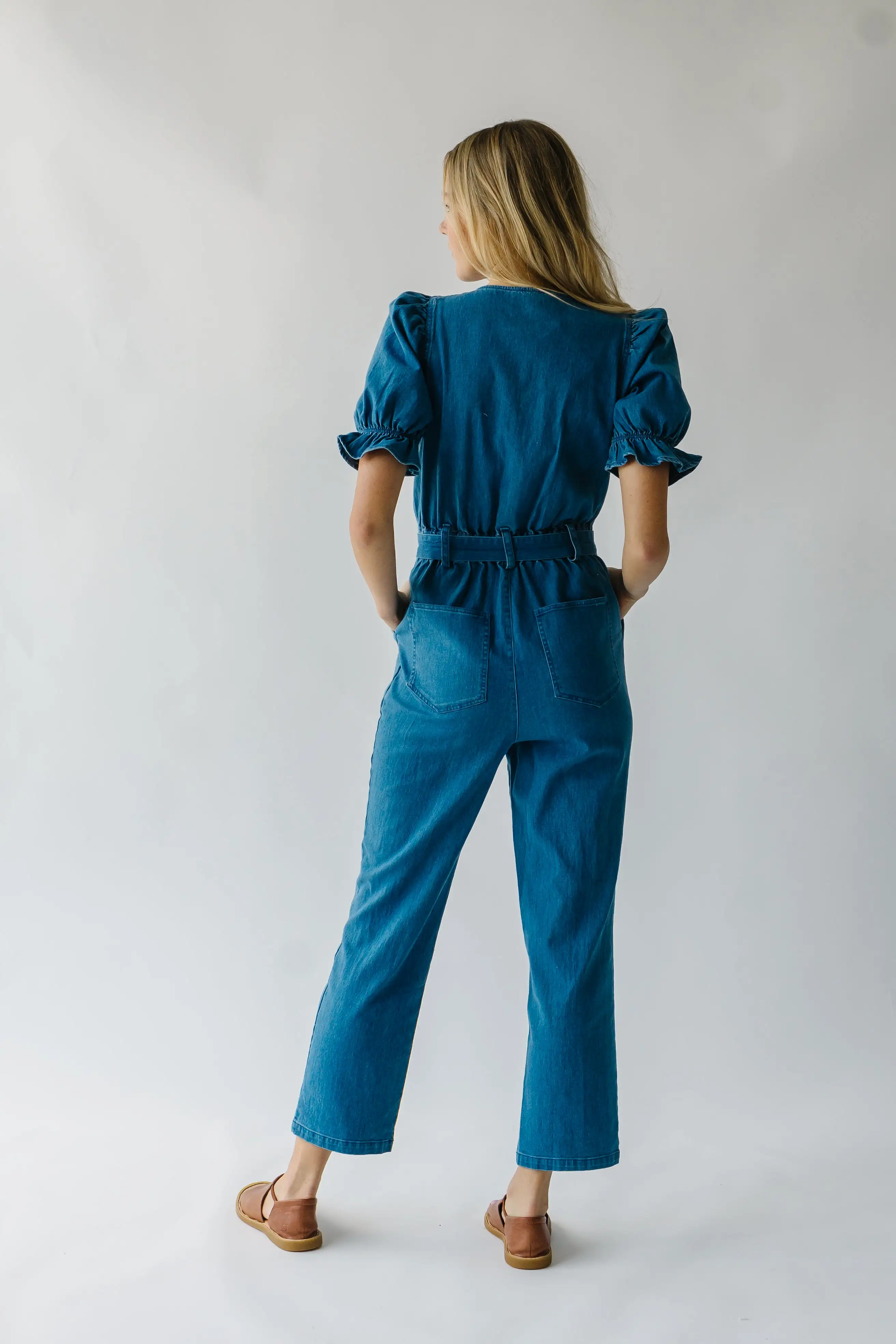 The Roxand Puff Sleeve Jumpsuit in Denim