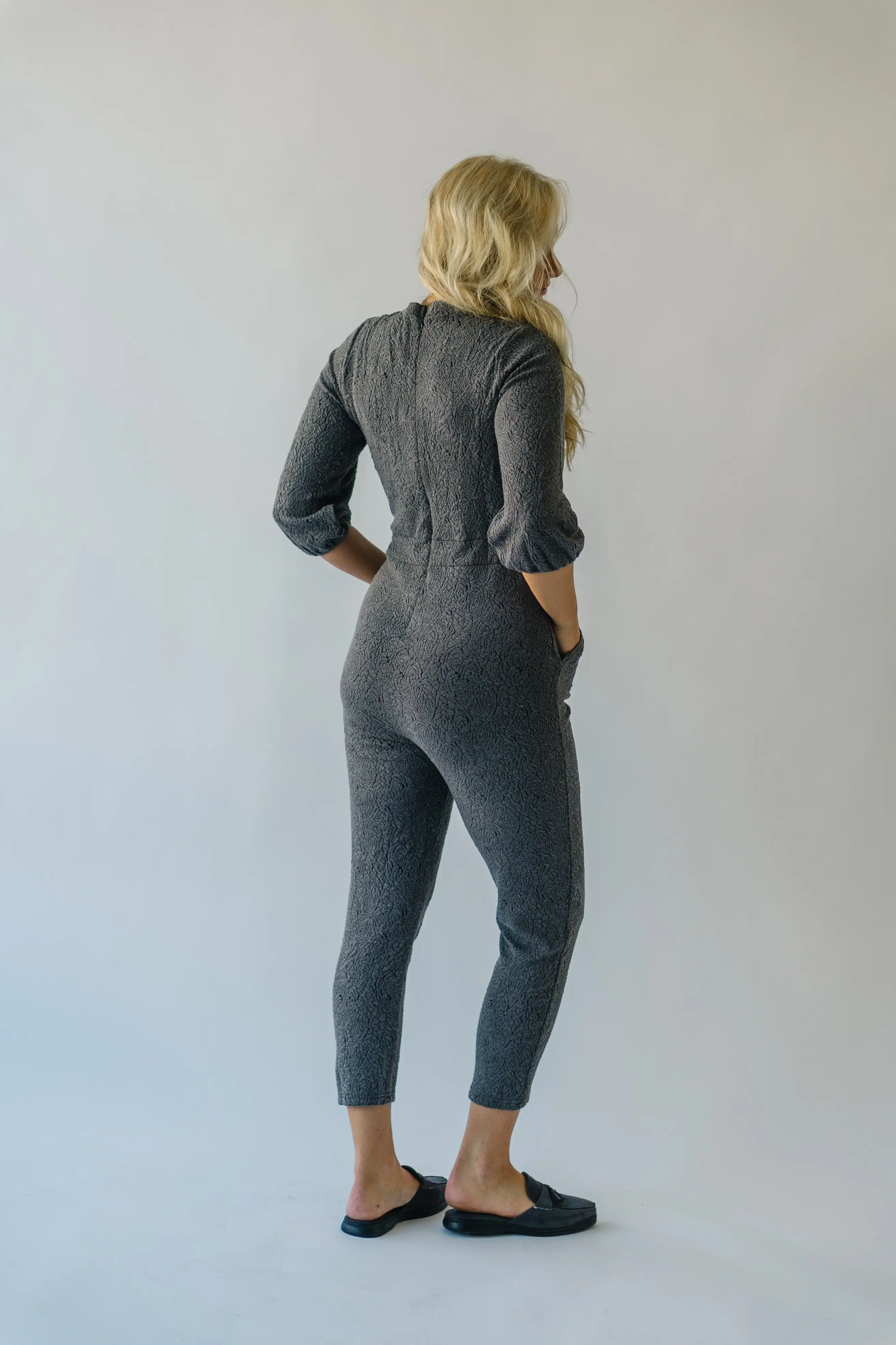 The Royston V-Neck Jumpsuit in Charcoal