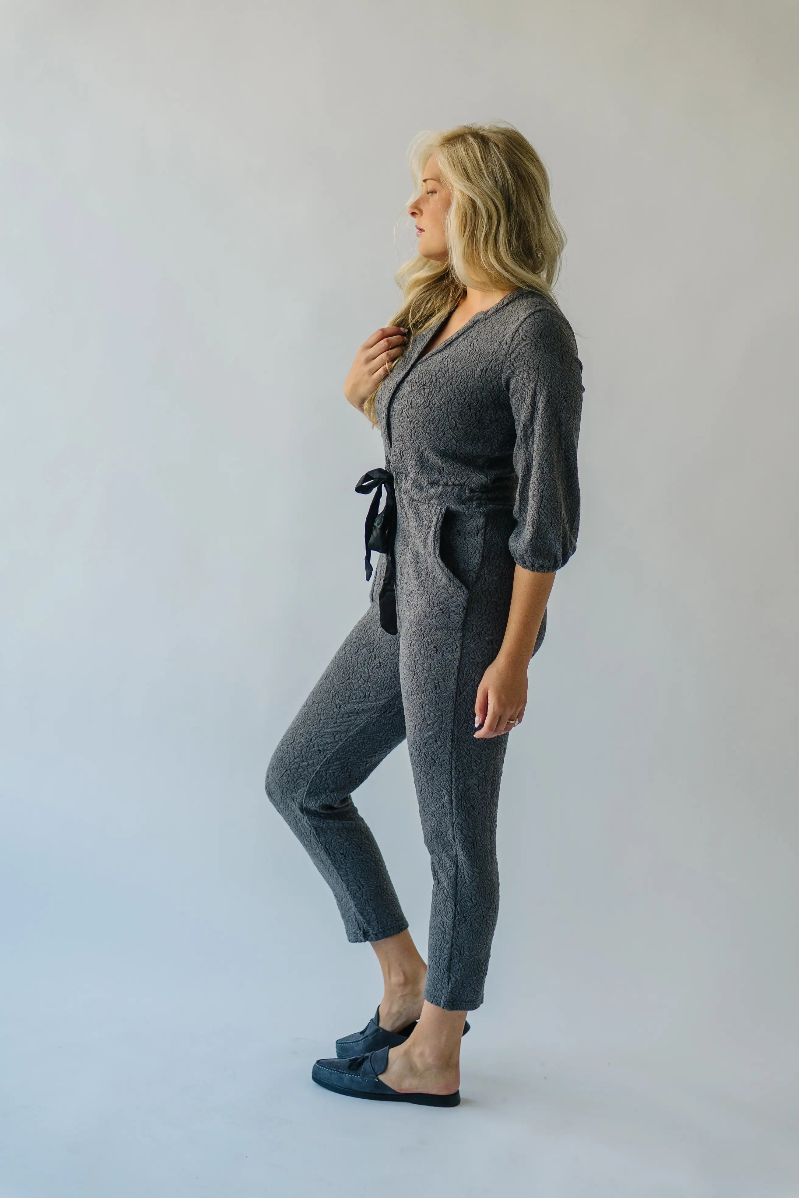 The Royston V-Neck Jumpsuit in Charcoal