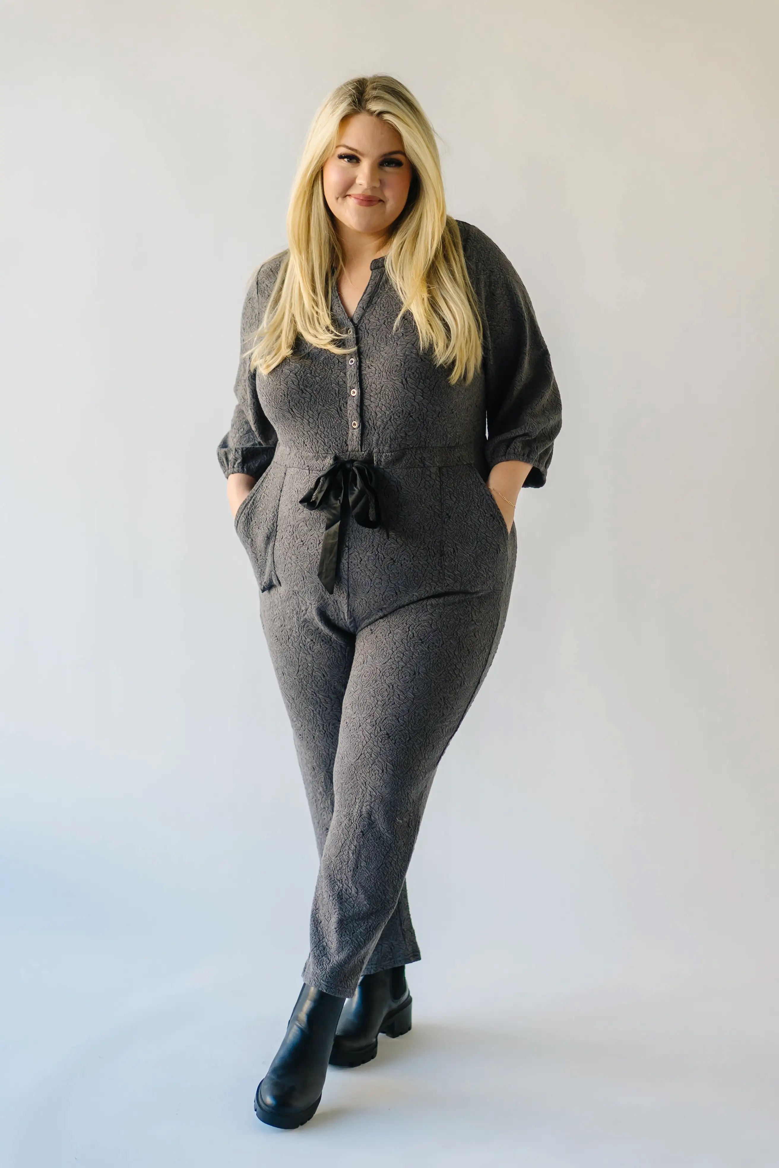 The Royston V-Neck Jumpsuit in Charcoal