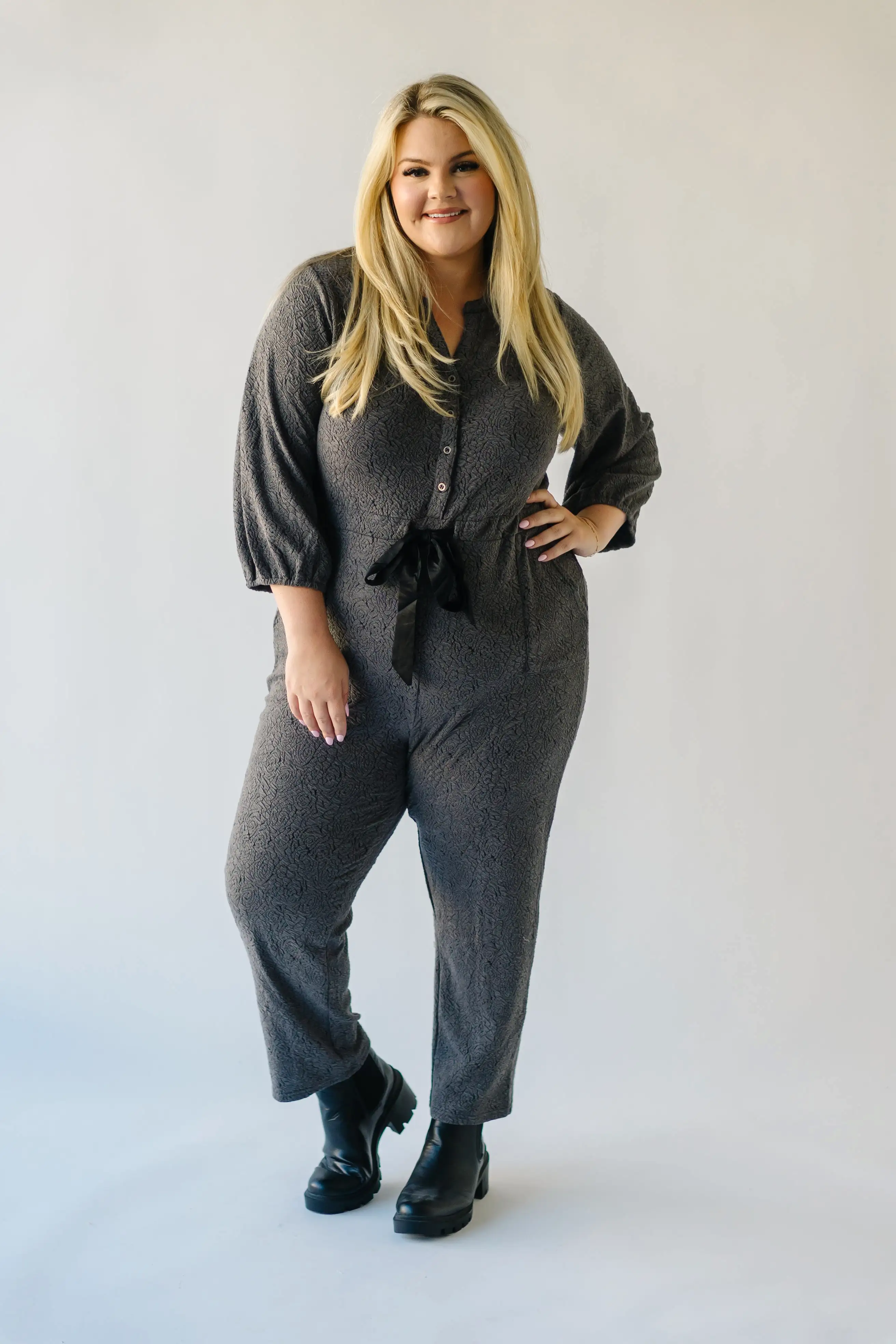 The Royston V-Neck Jumpsuit in Charcoal