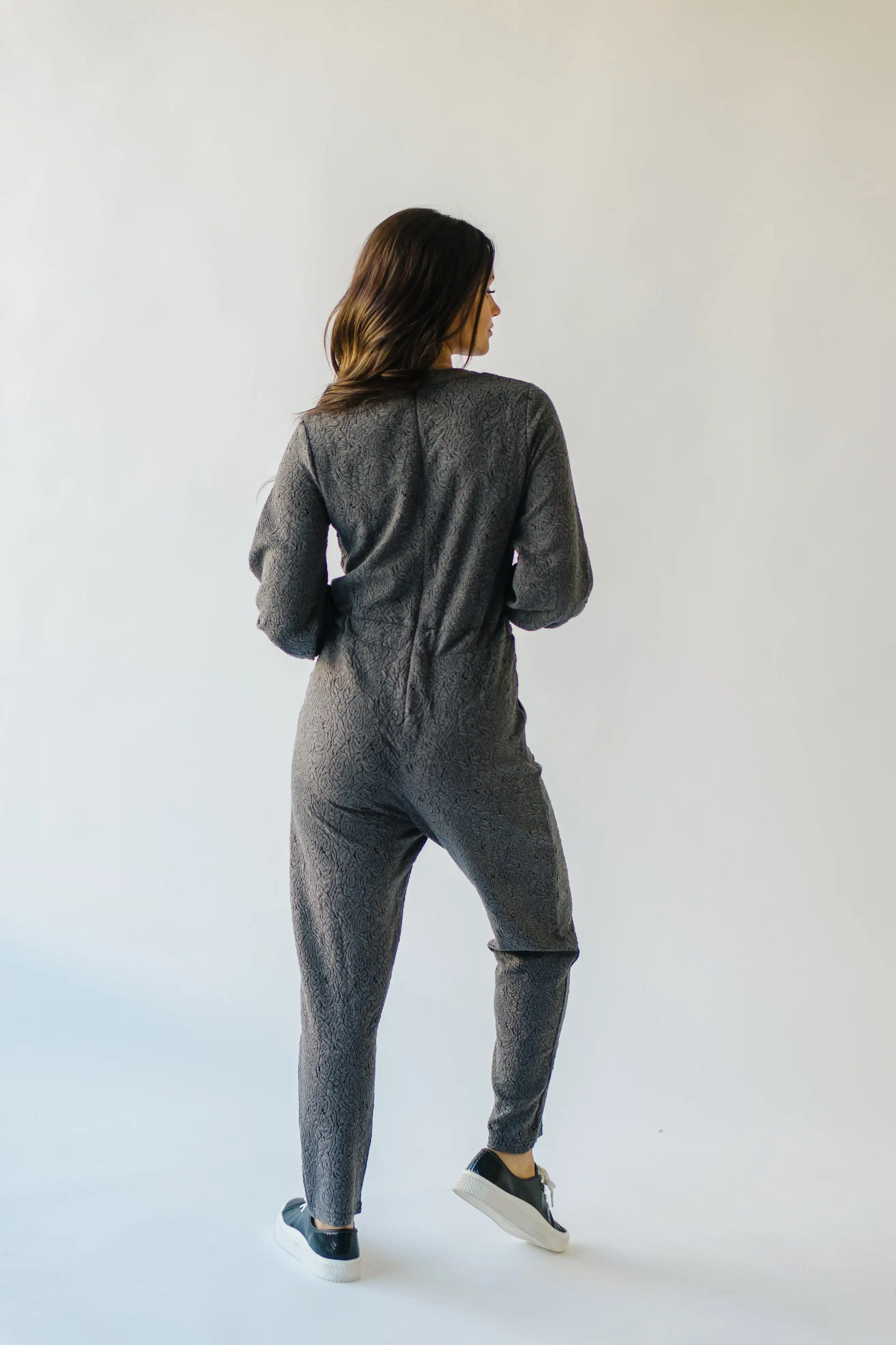 The Royston V-Neck Jumpsuit in Charcoal