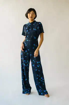 The Seldovia Mock Neck Jumpsuit in Navy + Purple