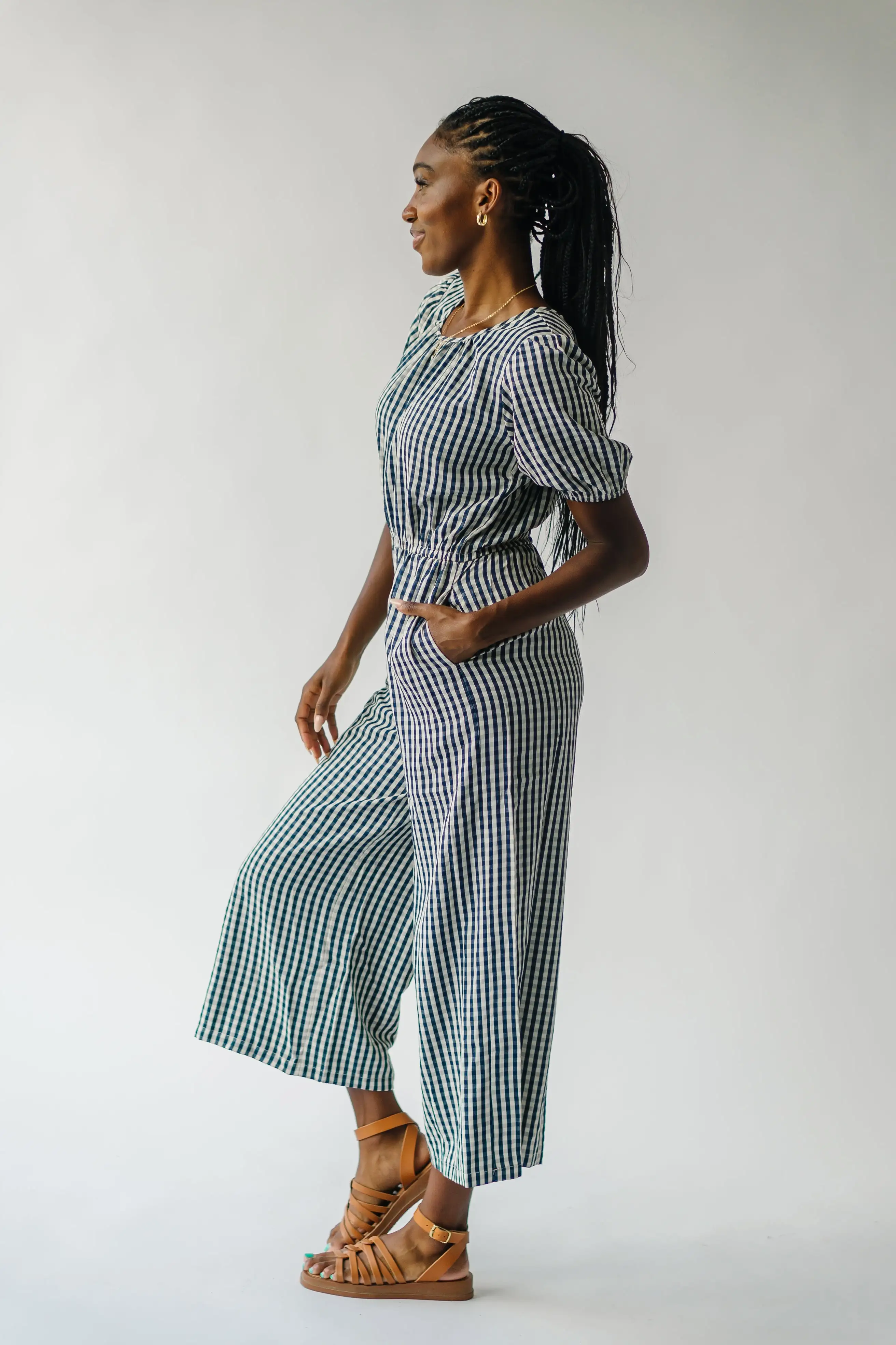 The Stuart Gingham Jumpsuit in Navy